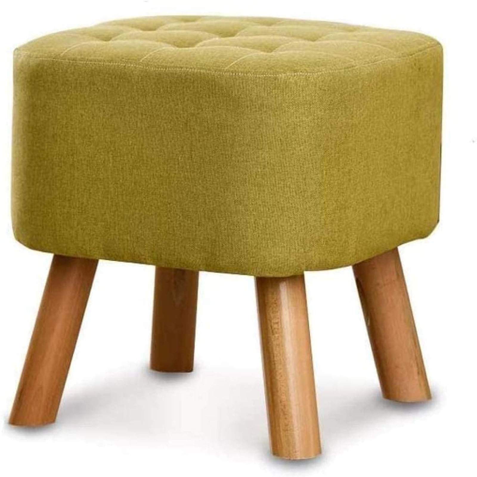 Modern Square Ottoman Footstool with Wood Legs - Soft Padded Foot Rest Stool for Living Room, Bedroom & Entryway - Perfect for Shoe Changing, Relaxing & Extra Seating (Green)
