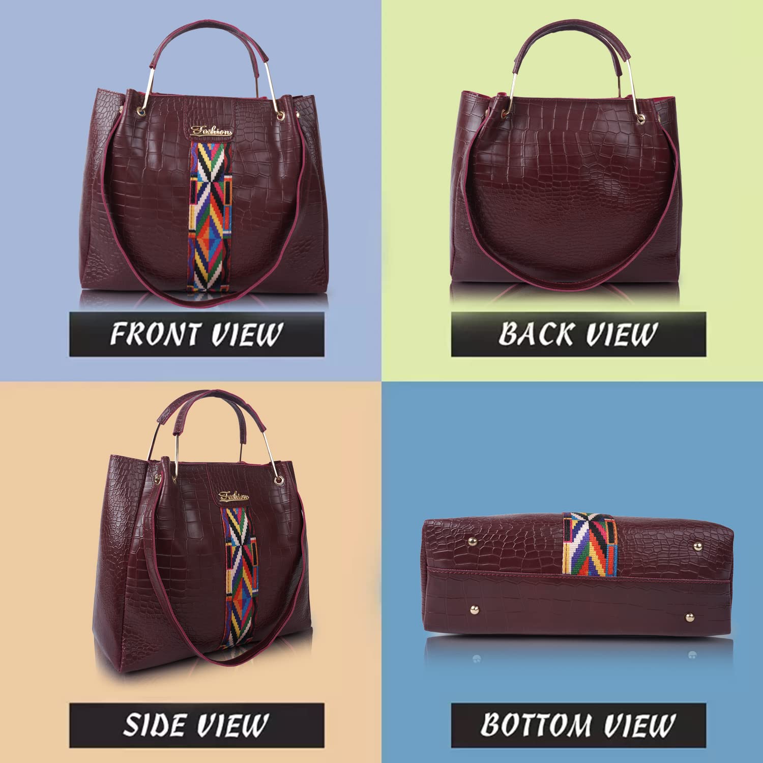 Stylish Envias Leatherette Handbags for Women - Set of 3 (D-56-Maroon) | Perfect for Work, Travel & Everyday Use