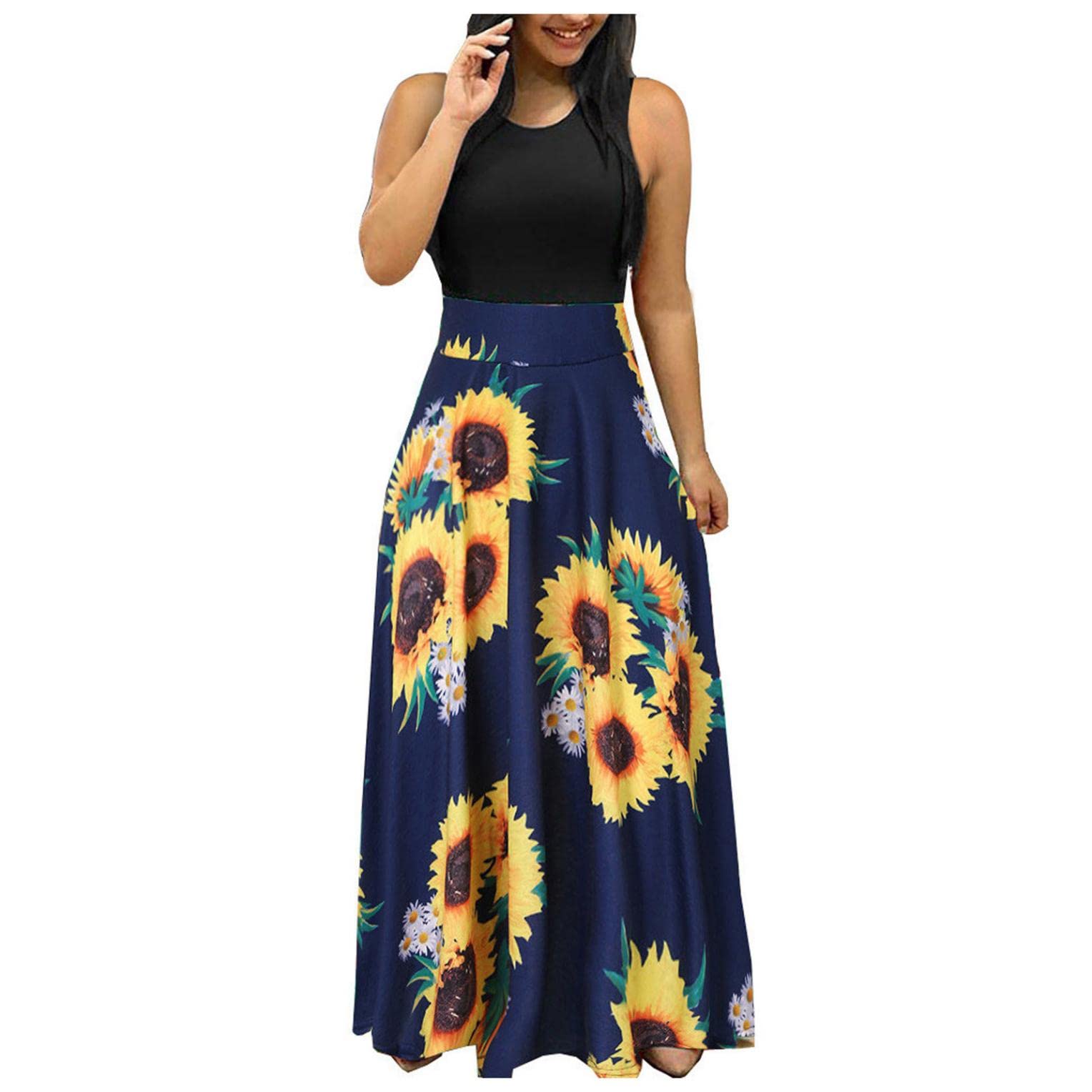Nulairt Women's Summer Casual Maxi Dress - Loose Boho Sundress with Pockets, Sleeveless Tank Top, Crewneck - Perfect for Beach, Vacation & Outdoor Activities