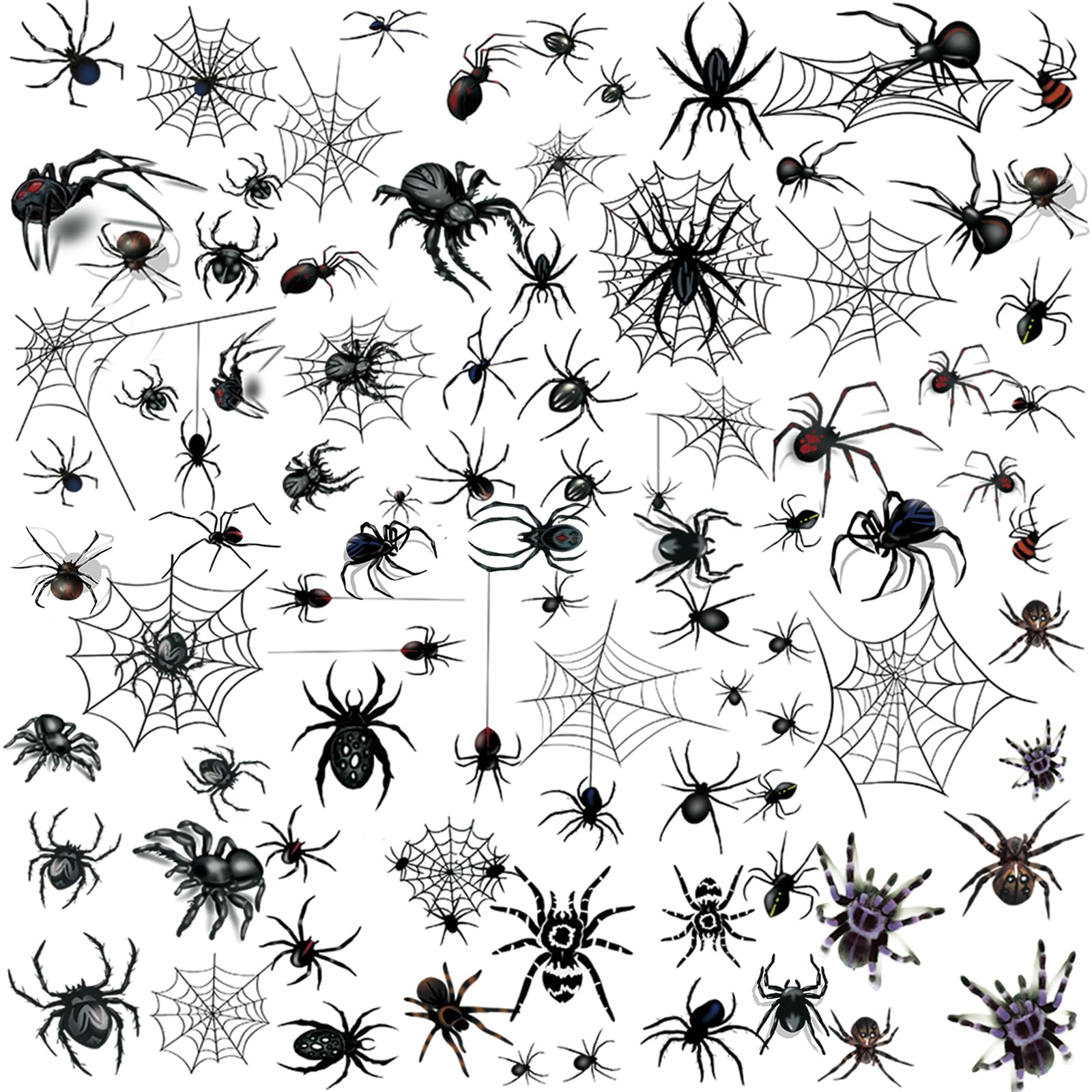 80+ PCS Halloween Spider Web Temporary Tattoos - Realistic 3D Fake Tattoos for Adults & Kids - Waterproof Halloween Makeup Kit for Face & Body - Perfect for Halloween Parties, Costume Contests & Scary Makeup Looks