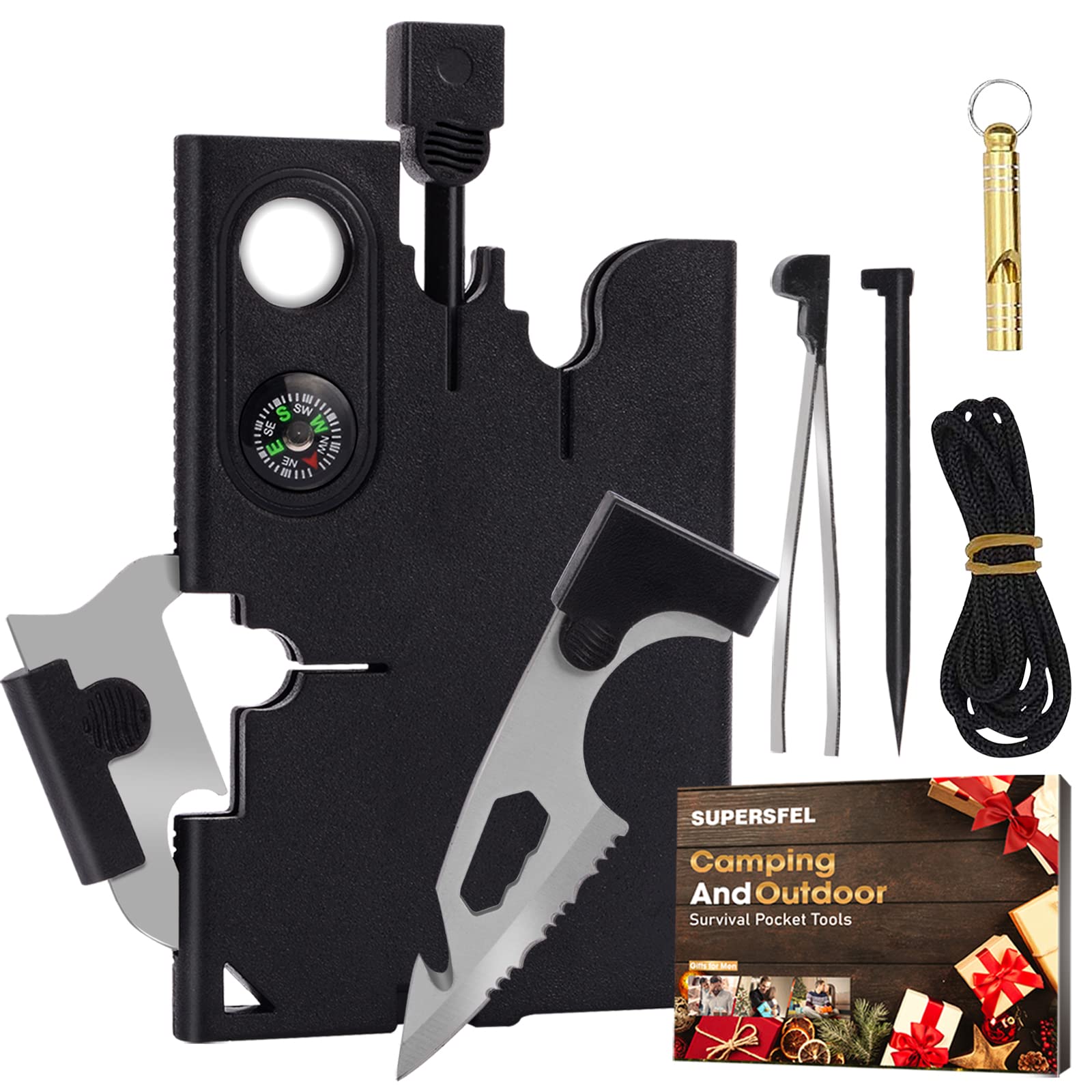 18-in-1 Multifunctional Credit Card Tool with Screwdrivers & Compass - Perfect Survival Wallet Tool for Men & Women - Great Christmas Stocking Stuffer, Father's Day Gift & Birthday Present for Dad - Ideal for Camping, Hiking, Travel & Everyday Carry (EDC)