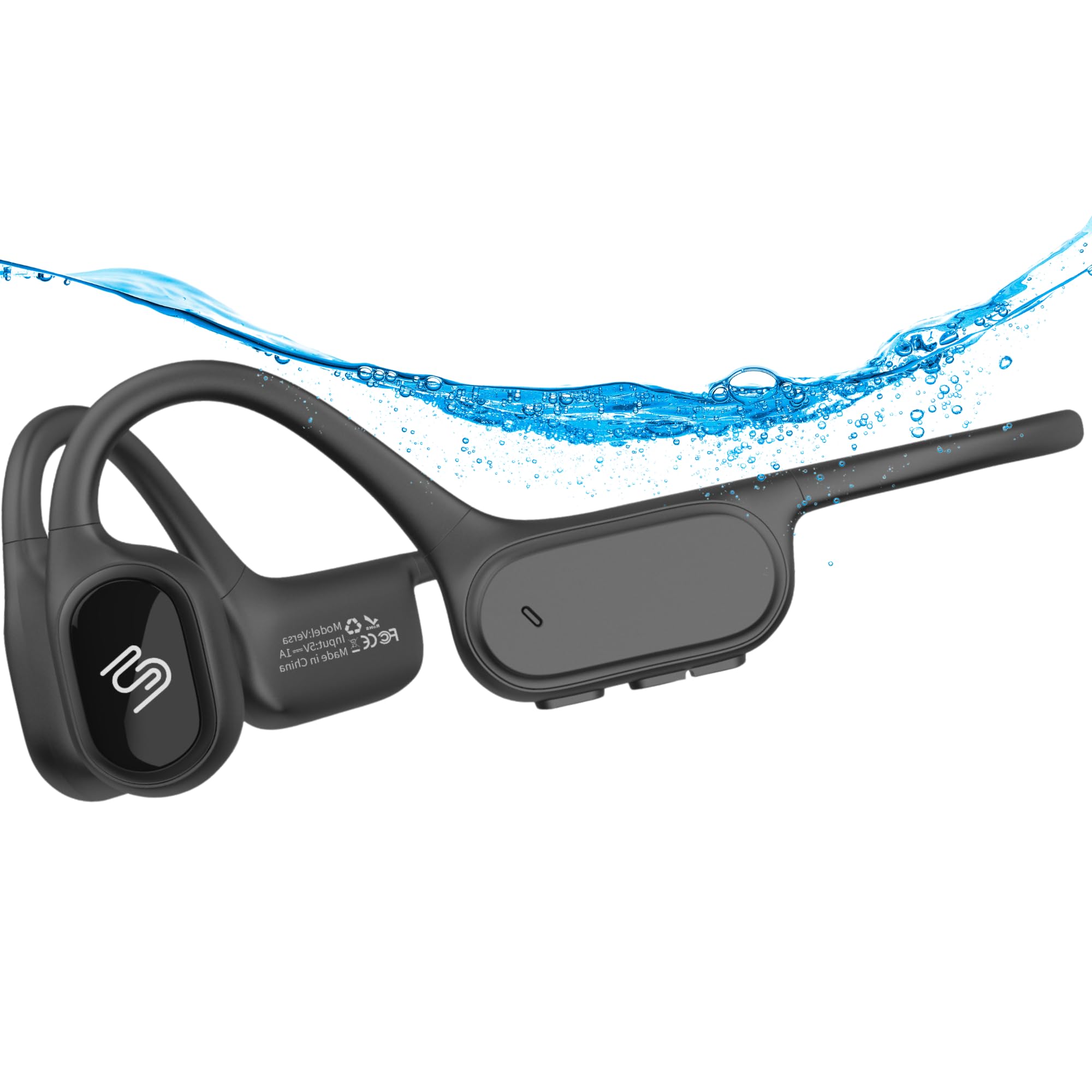 FlowMotion Versa Open-Ear Bluetooth Bone Conduction Headphones with 32GB MP3 Player | IP68 Waterproof | Secure Fit for Swimming, Running, Cycling & Gym Workouts | Built-in Mic | Perfect for Outdoor Sports & Water Activities