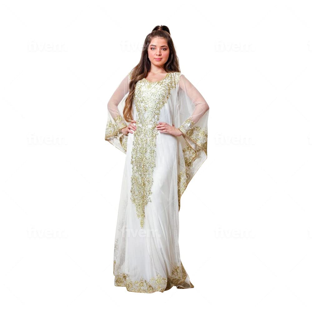 Elegant Sorbet Kaftan for Women - Long Sleeve Chiffon Farasha Maxi Dress | Bridal, Formal & Evening Gown | Perfect for Weddings, Parties & Special Occasions