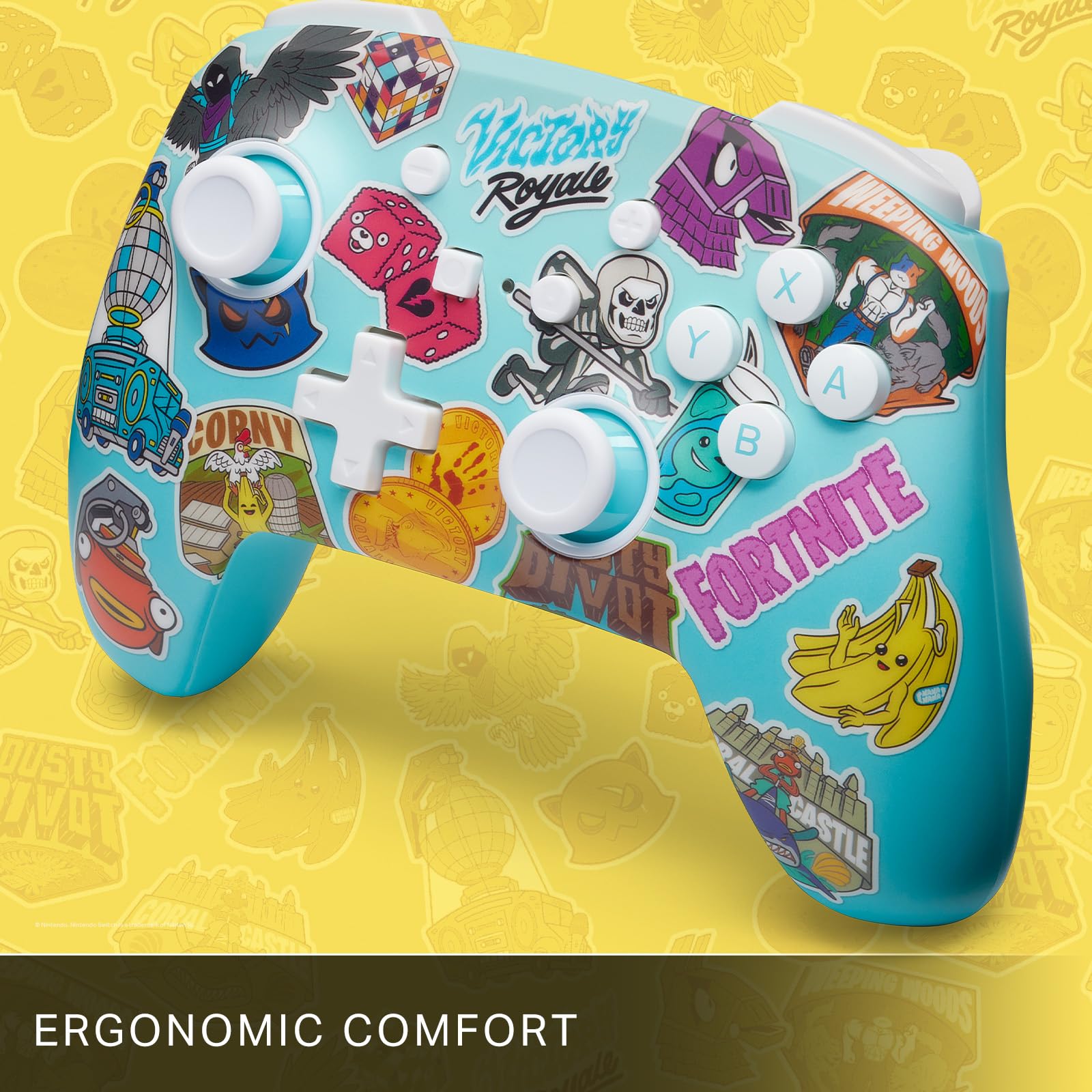 PowerA Enhanced Wireless Controller for Nintendo Switch - Officially Licensed Bluetooth Gamepad with Fortnite Sticker Mania Design (Compatible with Switch OLED & Lite) | Bonus Virtual Item Included | Perfect for Gaming, Multiplayer & Fortnite Battles