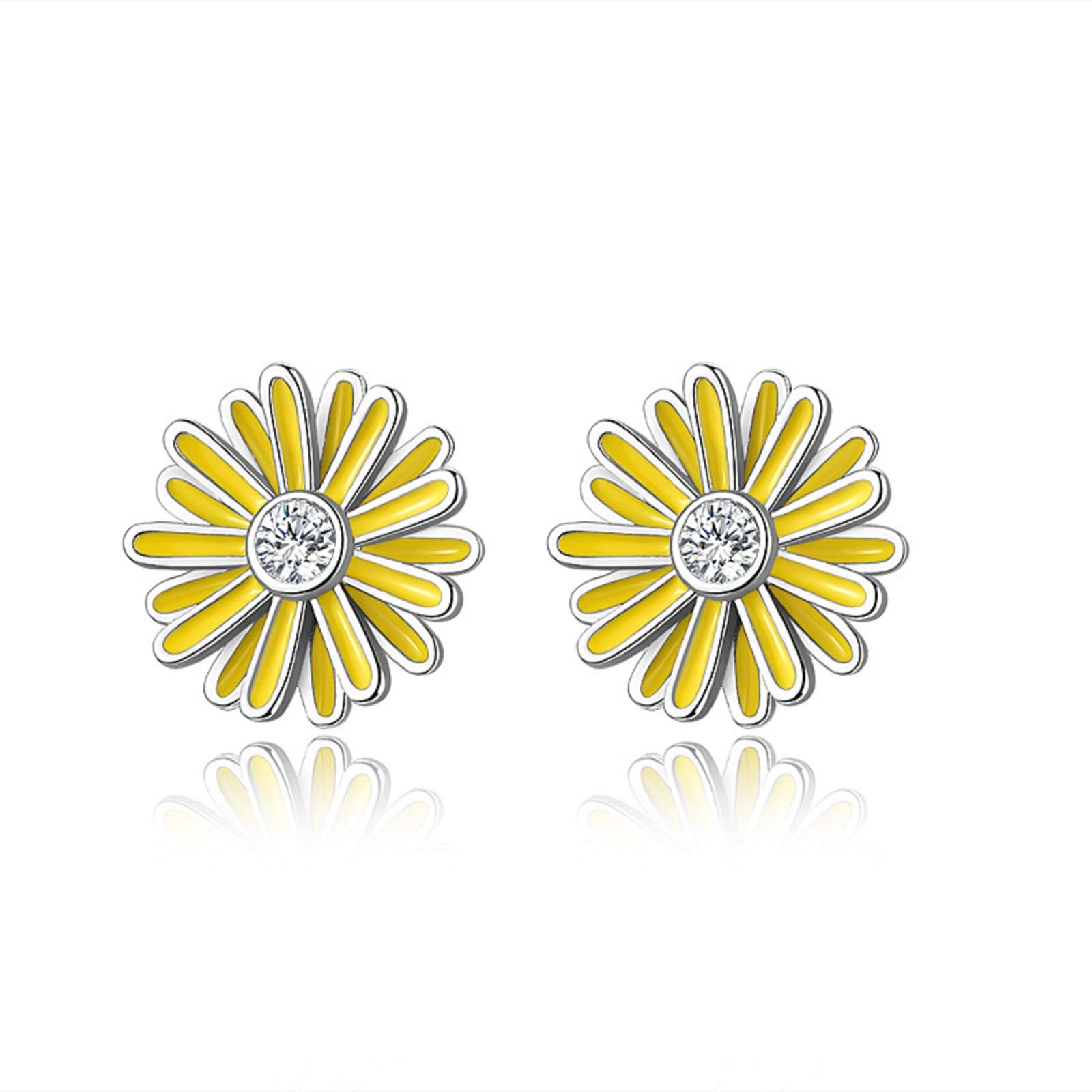 Sweet Sunflower Stud Earrings Set - Cute Enamel Crystal Daisy Flower Earrings for Women & Girls - Bohemian Summer Jewelry - Perfect Mother's Day Gift for Her - Great for Daily Wear, Parties & Special Occasions