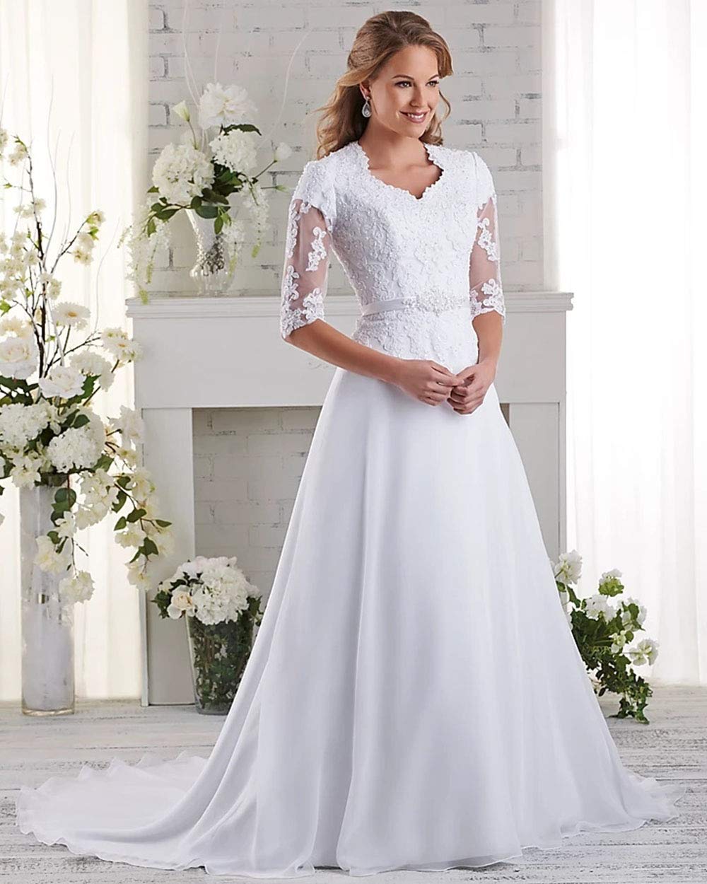 Elegant Lace Beach Wedding Dress for Women 2023 - Long Sleeve Bridal Gown Style01 | Perfect for Beach Weddings, Destination Elopements & Romantic Photoshoots