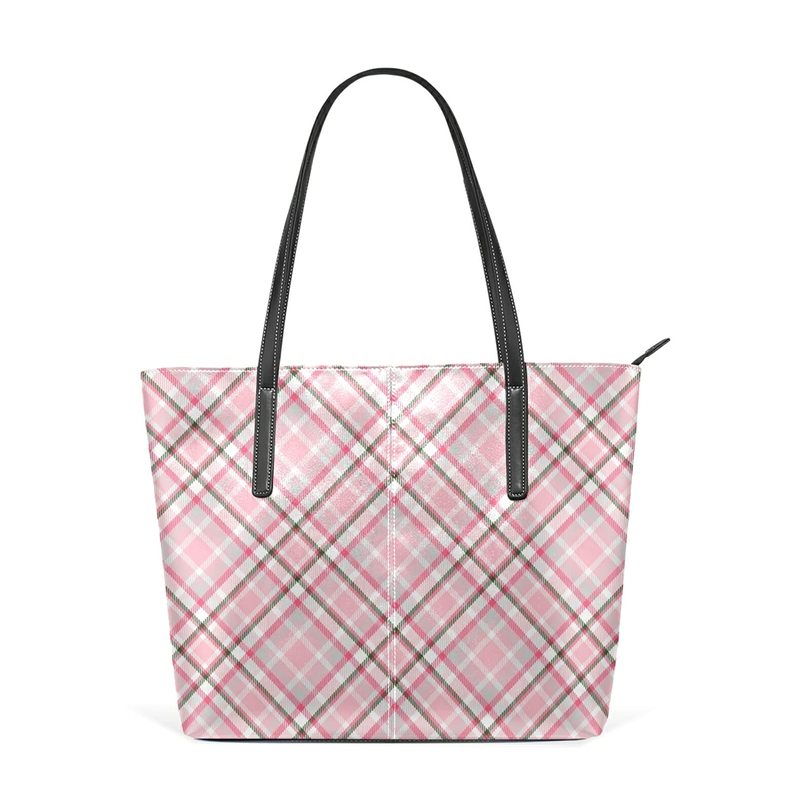 Vintage Pink Check Plaid Leather Shoulder Bag for Women - Stylish Crossbody Handbag & Tote Satchel Purse - Perfect for Work, Travel, and Everyday Use