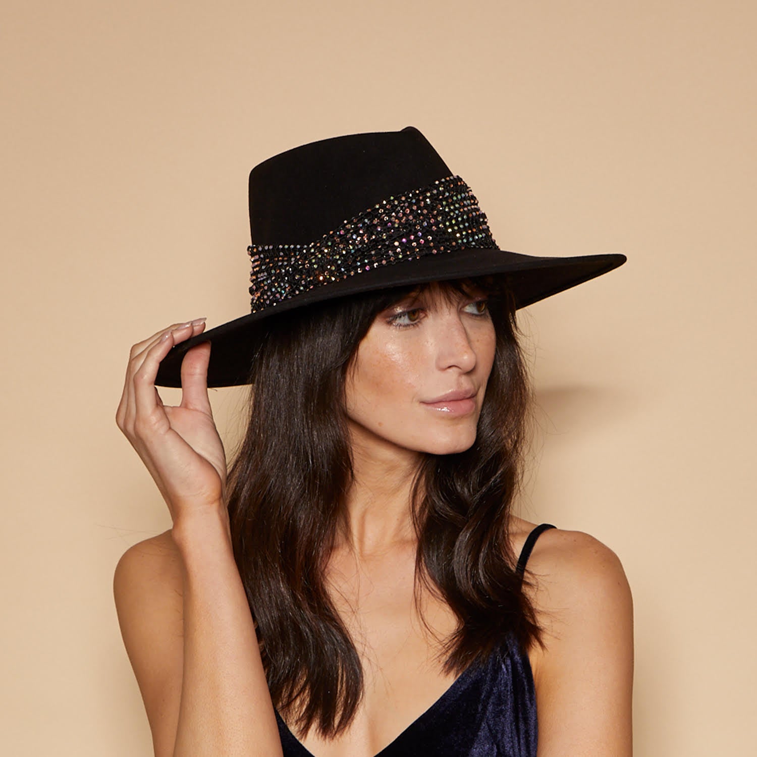 Harlowe Crystal Mesh Fedora Hat for Women - Elegant Rhinestone Embellished Wide Brim Sun Hat - Perfect for Weddings, Parties, Beach & Summer Outfits