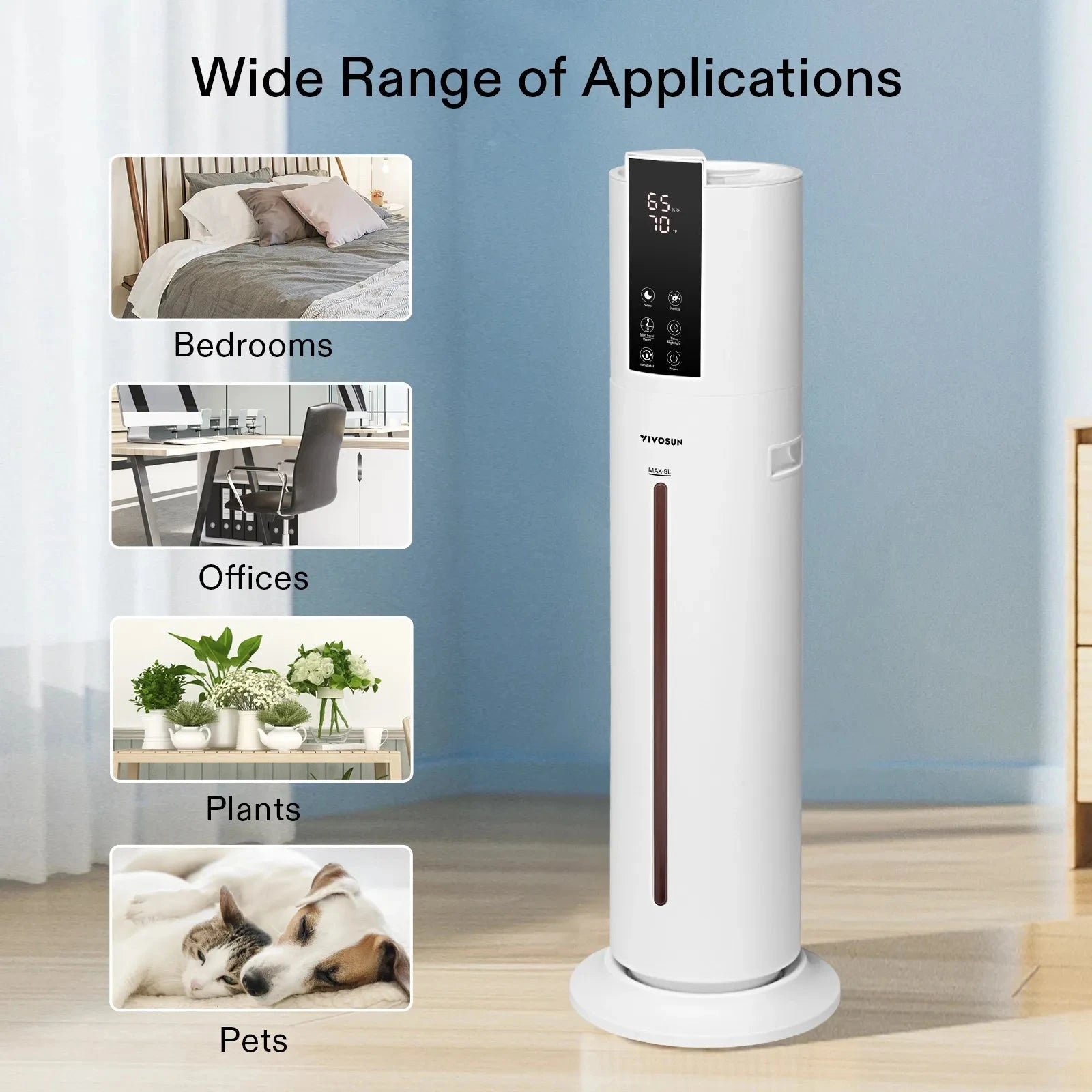 VIVOSUN 9L 2-in-1 Top Fill Cool & Warm Mist Humidifier for Home, Bedroom, Office - Quiet Ultrasonic Air Humidifier with Essential Oil Diffuser for Dry Air Relief