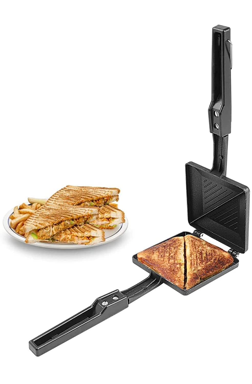 Non-Stick Aluminum Panini Press & Sandwich Maker - 2-in-1 Electric Grill for Hot Sandwiches, Paninis & Breakfast - Perfect for Home, Office & Camping Use