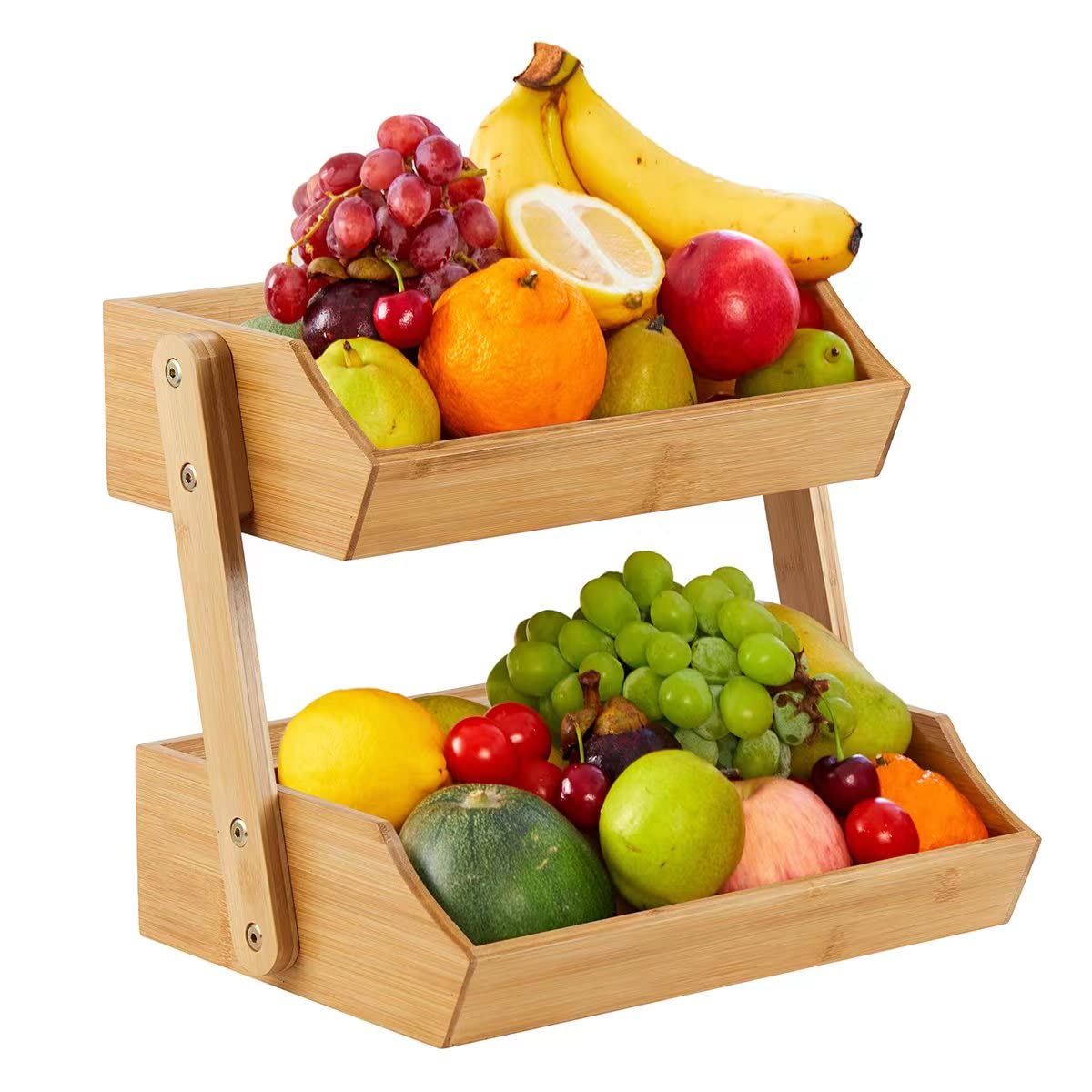 Natural Bamboo Fruit Basket Stand - Large Capacity Kitchen Countertop Organizer for Bread, Vegetables, Snacks & Food Display | Perfect for Home, Pantry, and Dining Room Storage