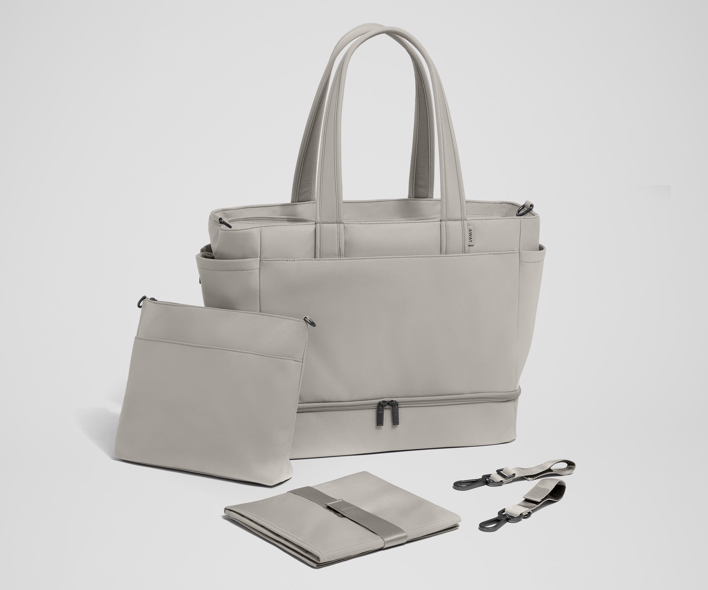 Premium Double Diaper Tote Bag in Cloud Gray - Stylish & Spacious Baby Essentials Organizer for Moms on the Go - Perfect for Daycare, Travel & Shopping Trips