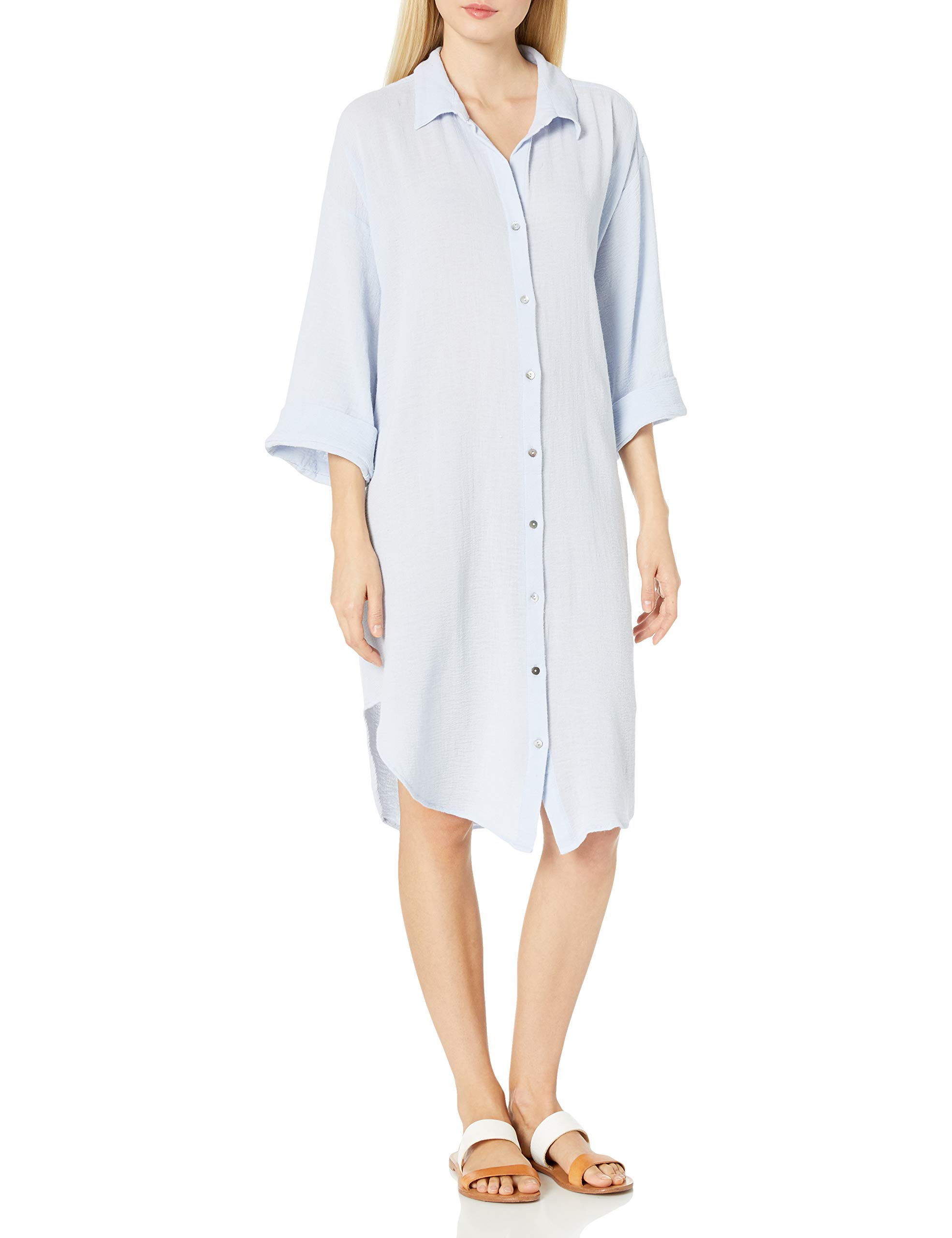 Seafolly Women's Textured Cotton Oversized Beach Shirt Dress Cover Up - Stylish Swimwear Coverup for Pool, Beach & Vacation Outfits