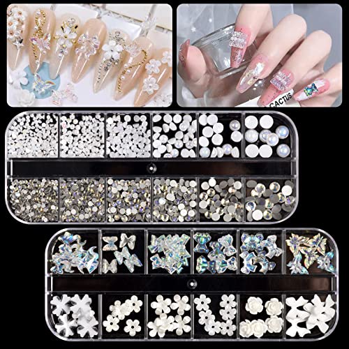 3D Acrylic Nail Charms with Rose Gold & Silver Beads - Seashell Slices for Nail Art, DIY Jewelry Decorations | Perfect for Acrylic Nails, Manicures, Bridal & Party Nail Designs