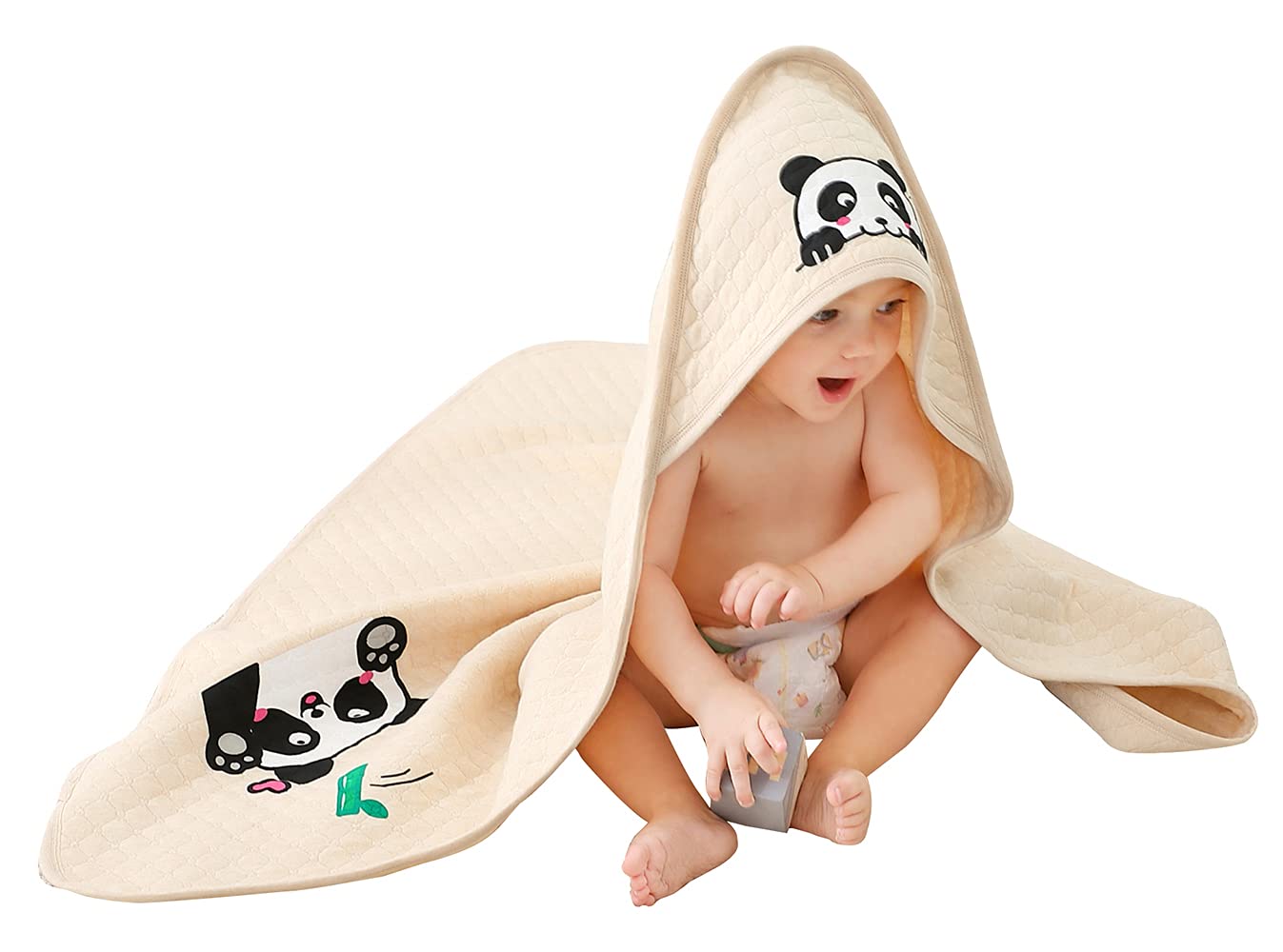 Organic Cotton Panda Print Hooded Baby Blanket - Unisex Newborn Wearable Blanket & Sleep Sack for Boys & Girls | Cozy Nursery Essential for Naptime, Swaddling & On-the-Go Comfort