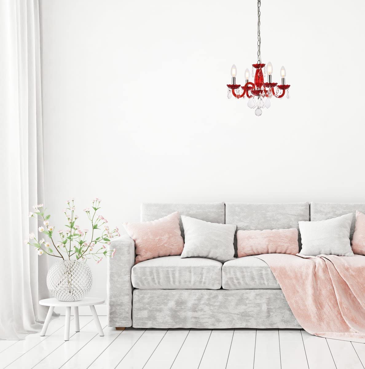 7804D15RD/RC Rococo Collection 4-Light Chandelier - Royal Cut Bordeaux Red Finish for Dining Room & Living Room Lighting