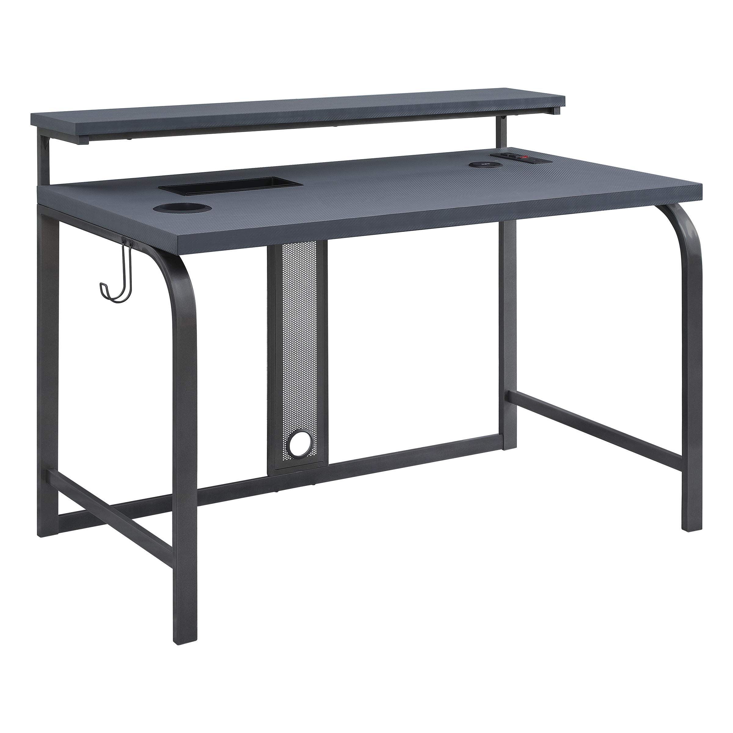 OSP Home Furnishings Reload Gaming Desk with Wireless Charging, USB Power Hub & RGB LED Lights - Remote Control, Matte Grey Carbon Fiber Surface | Perfect for PC Gaming Setup, Home Office & Streaming Station