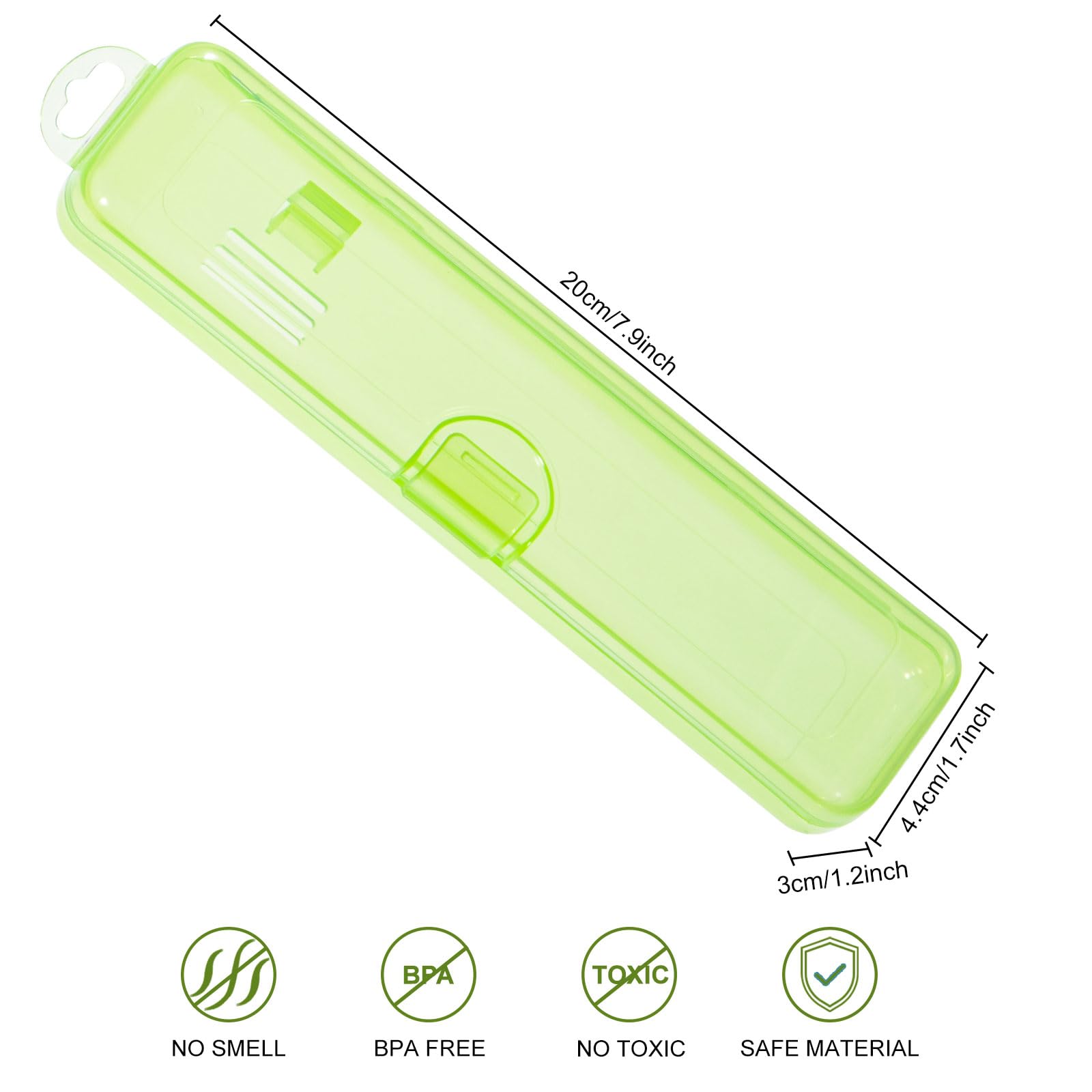 Yeeco 2-Pack Transparent Green Travel Toothbrush Case - Plastic Holder, 7.87 x 1.85 x 1.18 Inches Portable Toothbrush Cover for Travel, Camping & Gym - BPA-Free & Waterproof Design