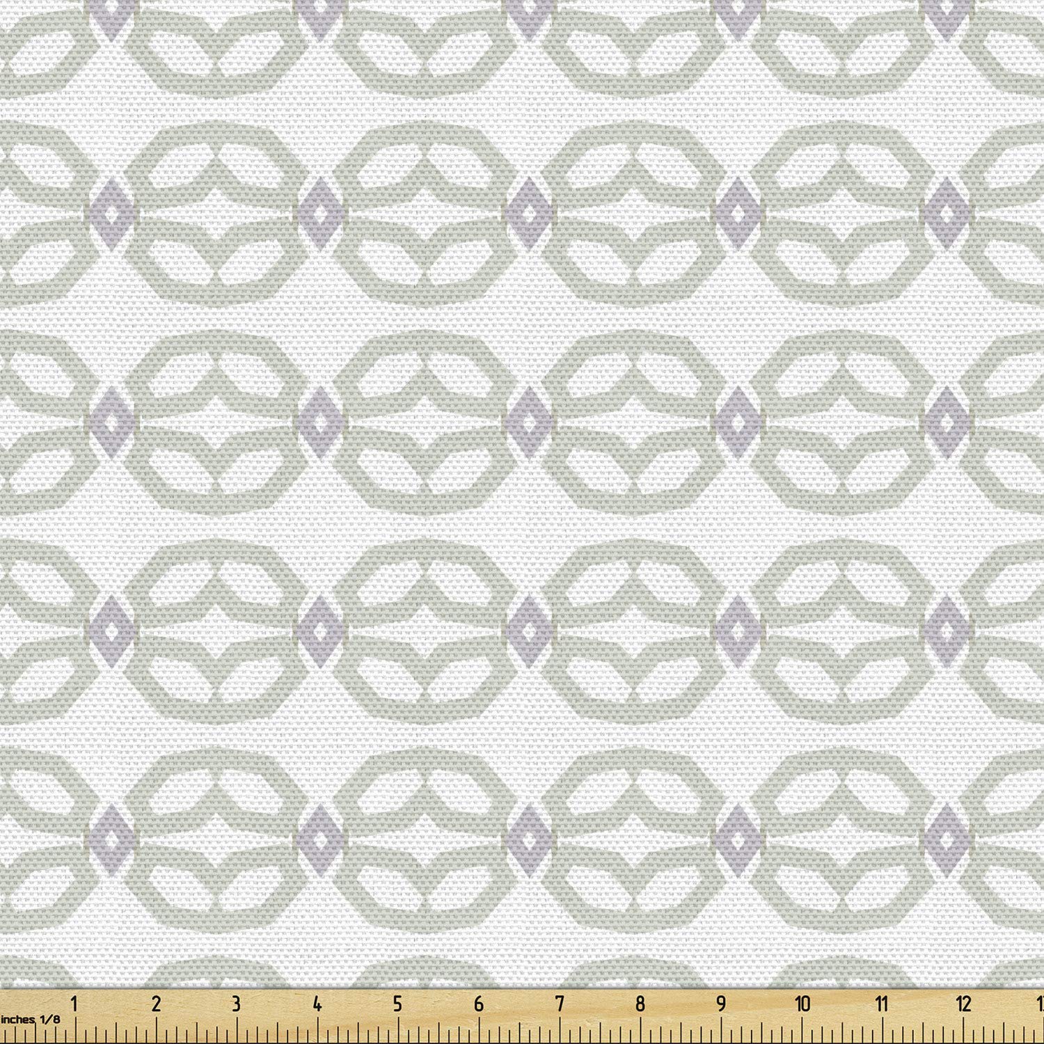 Ambesonne Abstract Fabric by The Yard - Rhythmic Horizontal Chain Print on Plain Backdrop | 10 Yards Upholstery & Home Decor Fabric in White Pale Sage Green | Perfect for Sofa Covers, Curtains & DIY Craft Projects