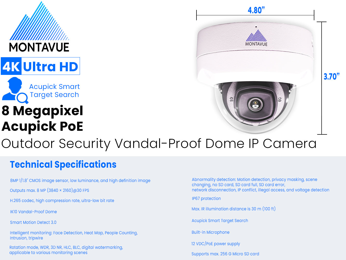 MTD8110 4K Acupick Vandal-Proof Dome Security Camera System with 16-Channel 5 Series AI NVR & 4TB HDD - Ideal for Home, Business & Outdoor Surveillance