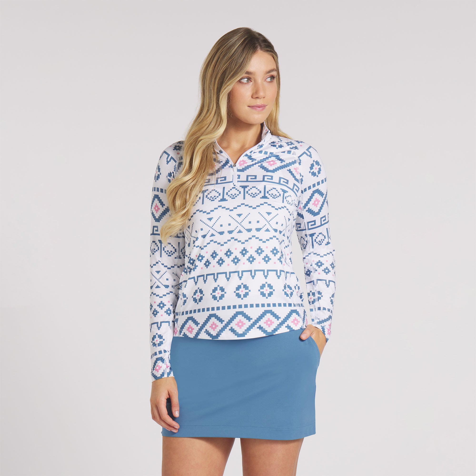 Women's Fair Isle YouV Golf 1/4 Zip Pullover - Warm Knit Sweater for Golfing & Winter Outdoor Activities | Casual Winter Wear for Women