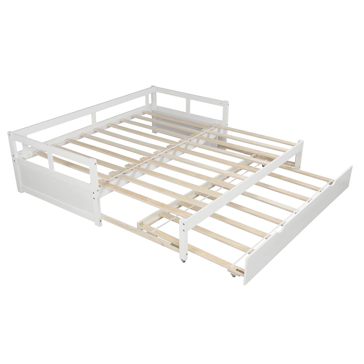 Extendable Wooden Daybed with Trundle - Convertible Sofa Bed for Bedroom & Living Room - No Box Spring Needed - Kids Bed & Guest Bed - White - Perfect for Small Spaces, Dorm Rooms & Multi-Functional Furniture Needs