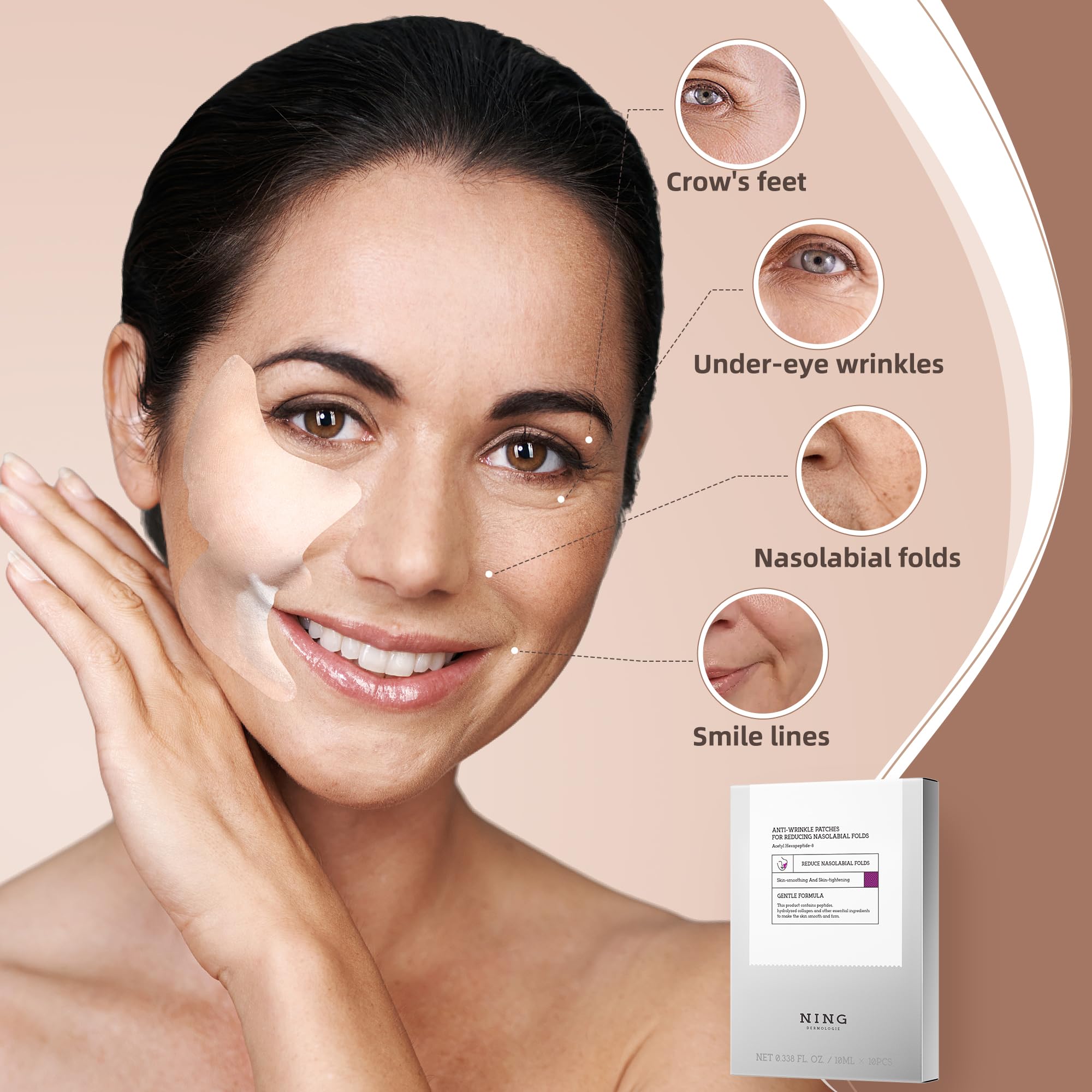 Anti-Aging Smile Line Patches for Wrinkles - Collagen, Peptide & Niacinamide Infused Face Patches for Nasolabial Folds & Under Eye Fine Lines Treatment | Firming, Hydrating & Smoothing | 10 Pairs | Perfect for Nighttime Skincare & Special Occasion Prep
