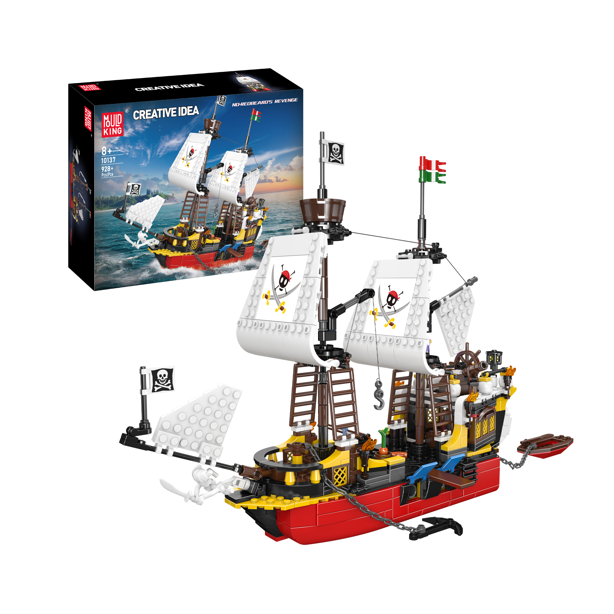 Mould King 10137 Redbeard’s Revenge Pirate Ship Model Building Kit | 928 Piece DIY Bricks Set for Adults & Teens | Perfect for Collectors, Home Decor & Gift Giving