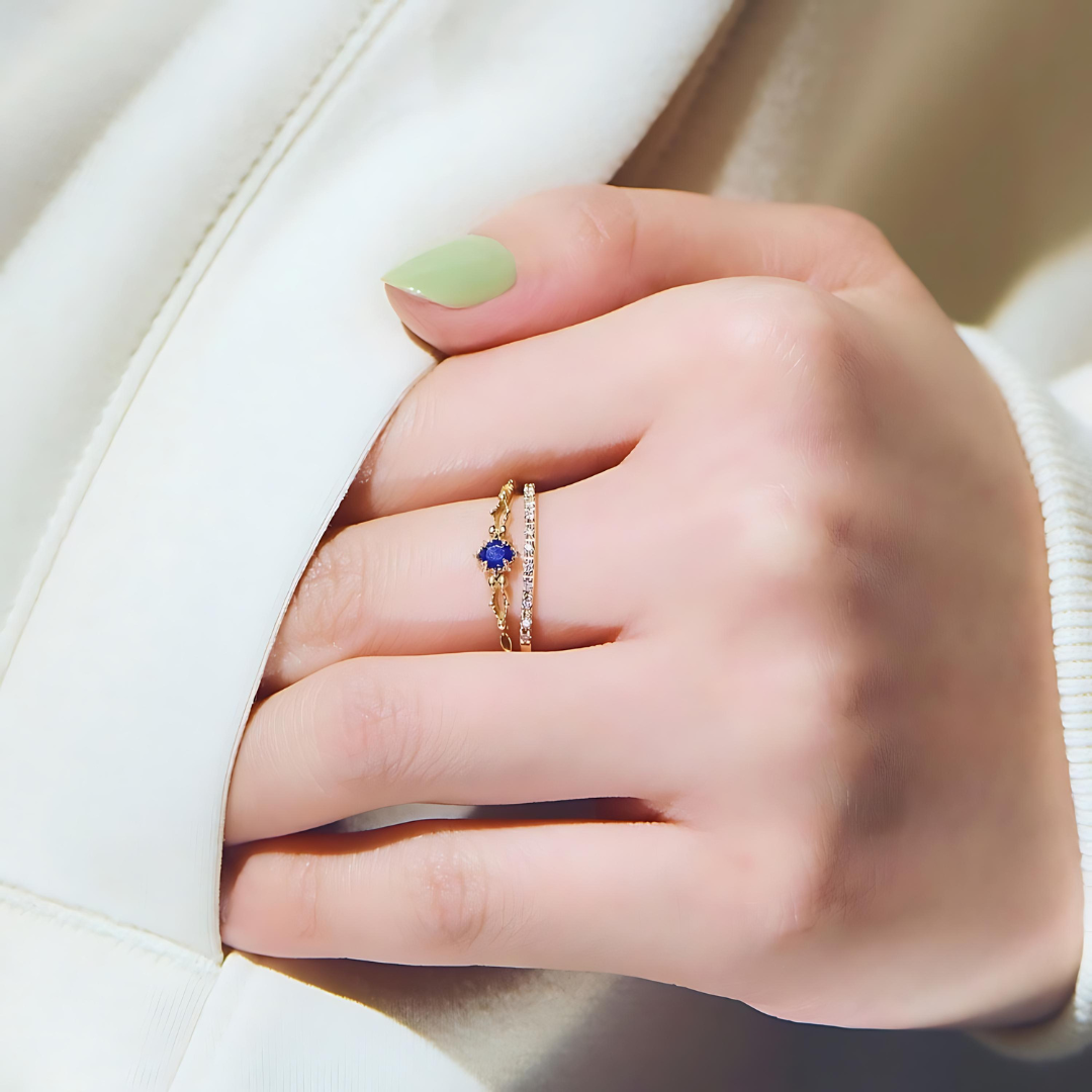 14K Gold Labradorite Peridot August Birthstone Ring for Women - Elegant Dainty Jewelry Gift for Birthday, Anniversary & Special Occasions | HJZB 344