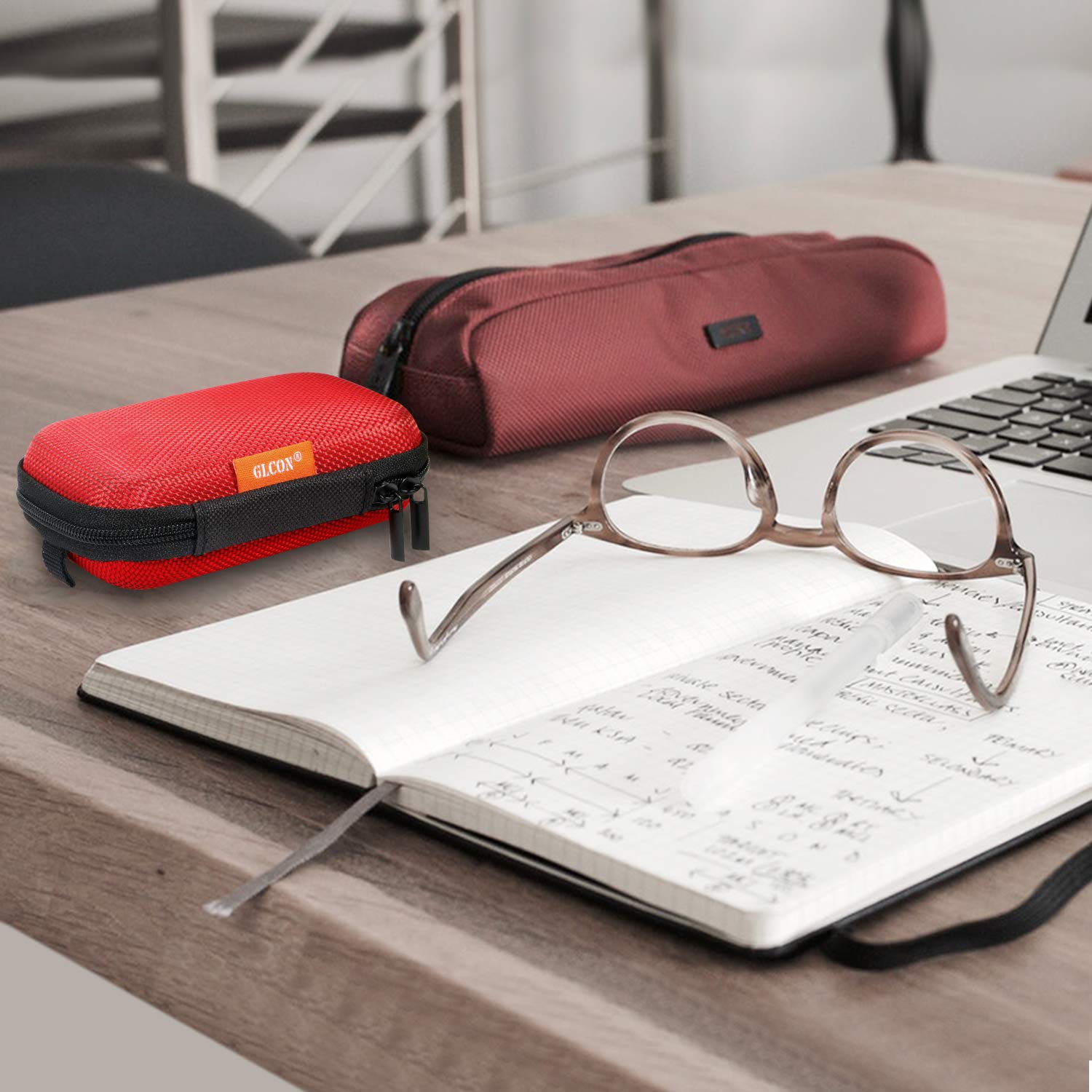 Red Rectangle Small EVA Case - Durable Hard Shell Zipper Pouch for AirPods, Earbuds, Headphones, Chargers & USB Cables | Portable Travel Organizer for Electronics & Small Accessories | Perfect for Commuting, Gym & Daily Use