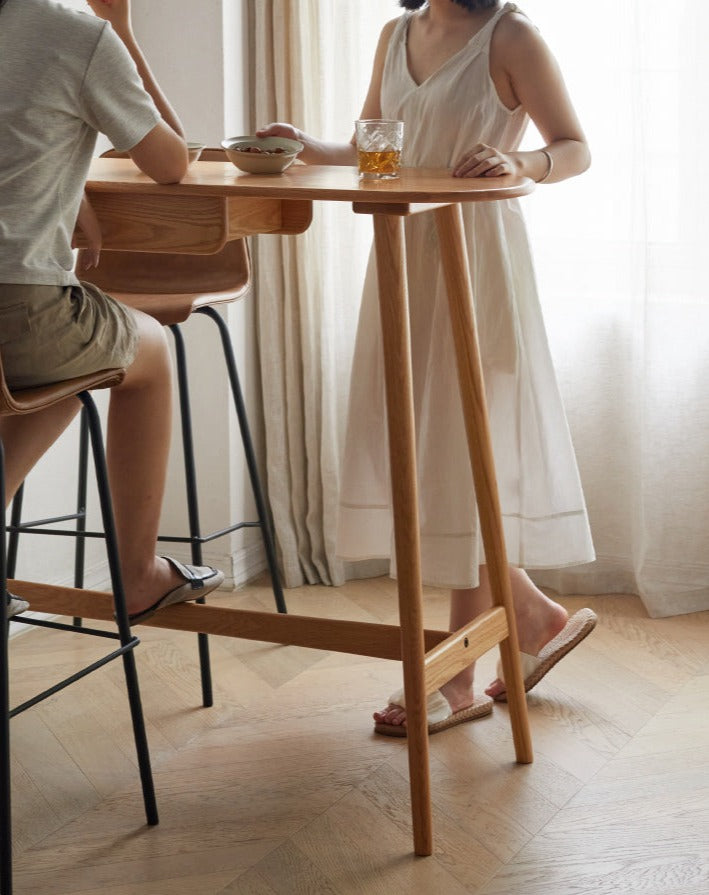 Solid Oak and Cherry Wood Bar Table - Rustic Pub Style Counter Height Table for Kitchen, Dining Room, or Home Bar Decor