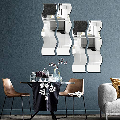 12PCS 3D Wavy Mirror Wall Stickers - DIY Acrylic Mirror Tiles for Home Decor, Living Room, Bedroom & TV Wall Decoration (Black) - Perfect for Modern Interior Design & Stylish Home Makeover