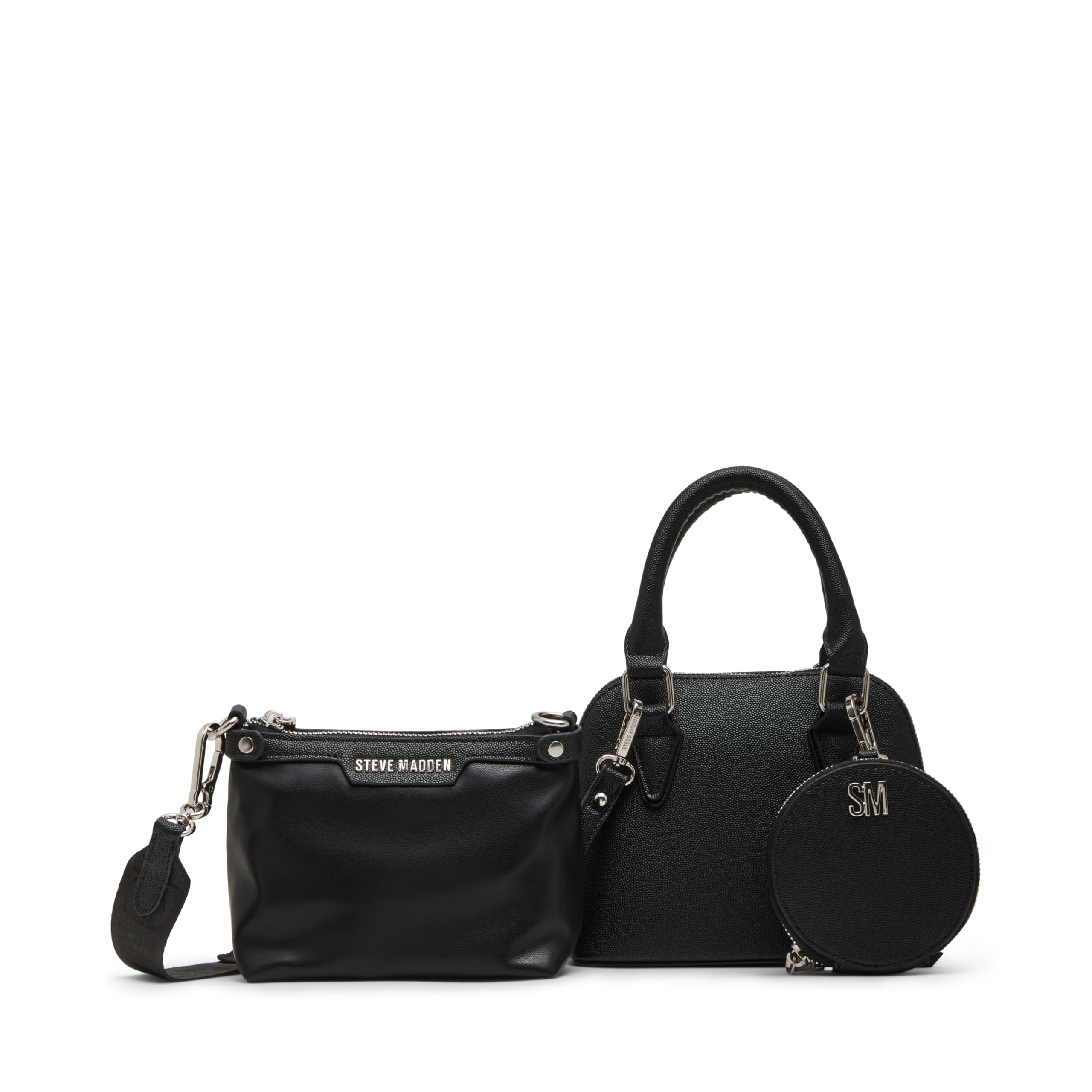 Steve Madden Warren Satchel Handbag Gift Set - Black Leather Crossbody Purse for Women, Perfect for Work, Travel & Everyday Use