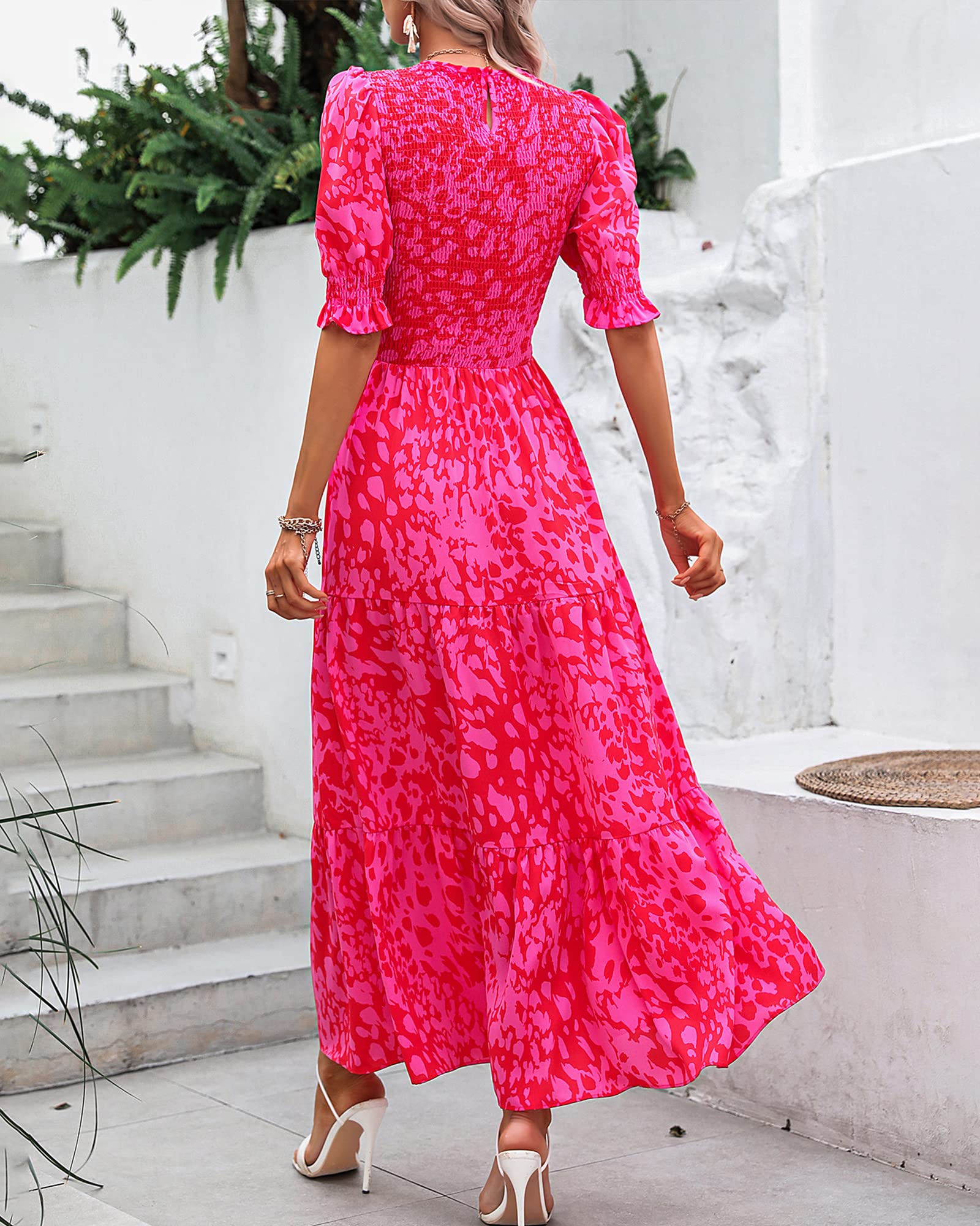 BTFBM Women's Floral Print Boho Maxi Dress - Summer & Spring Casual Dress with Crew Neck, Ruffles & Short Sleeves | Perfect for Beach Vacations, Date Nights & Outdoor Events