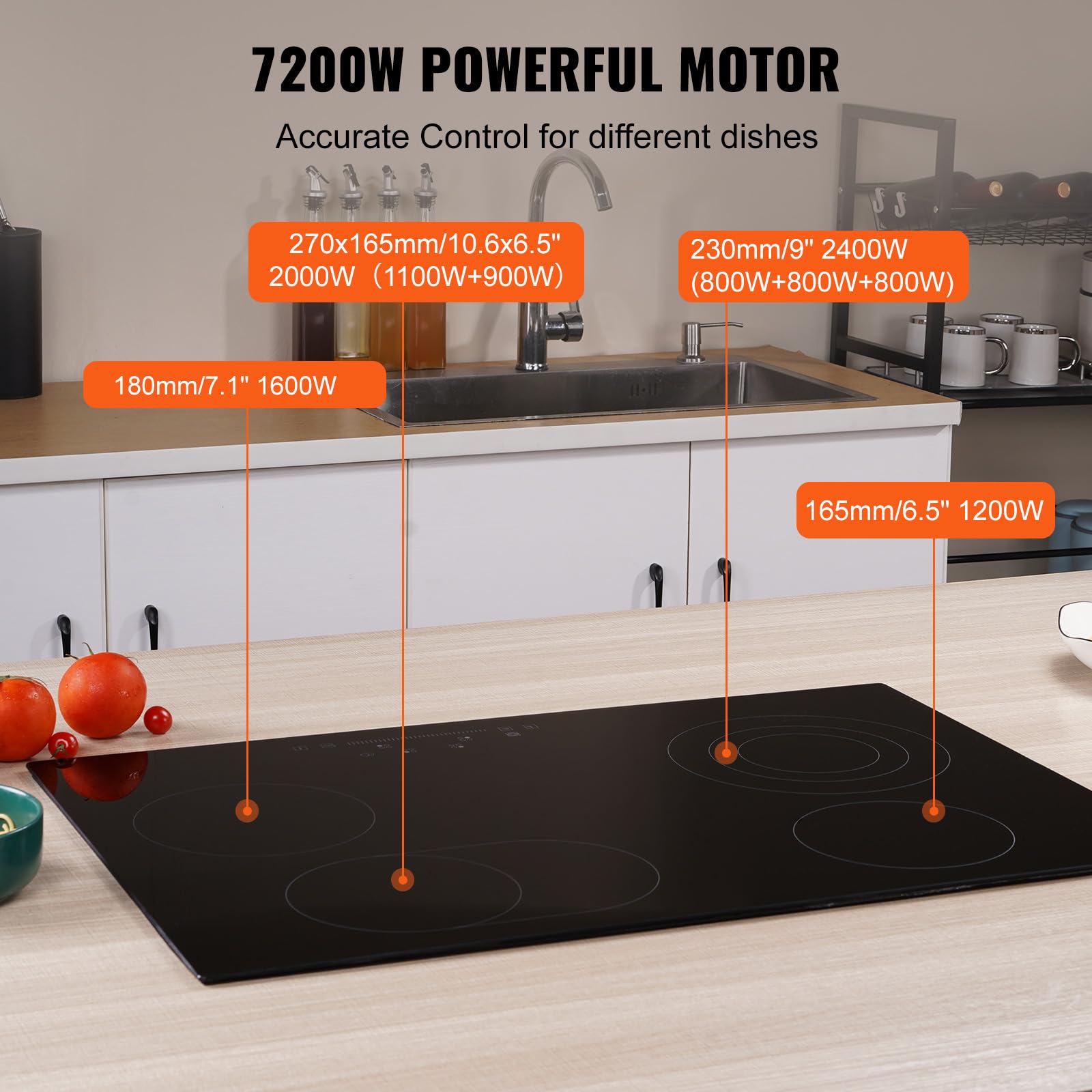 VEVOR 30-Inch Built-in Electric Stove Top with 4 Burners - 240V Glass Radiant Cooktop with Sensor Touch Control, Timer & Child Lock - 9 Power Levels for Simmering, Steaming, Slow Cooking & Frying - Perfect for Modern Kitchens, Home Chefs & Cooking Enthusiasts