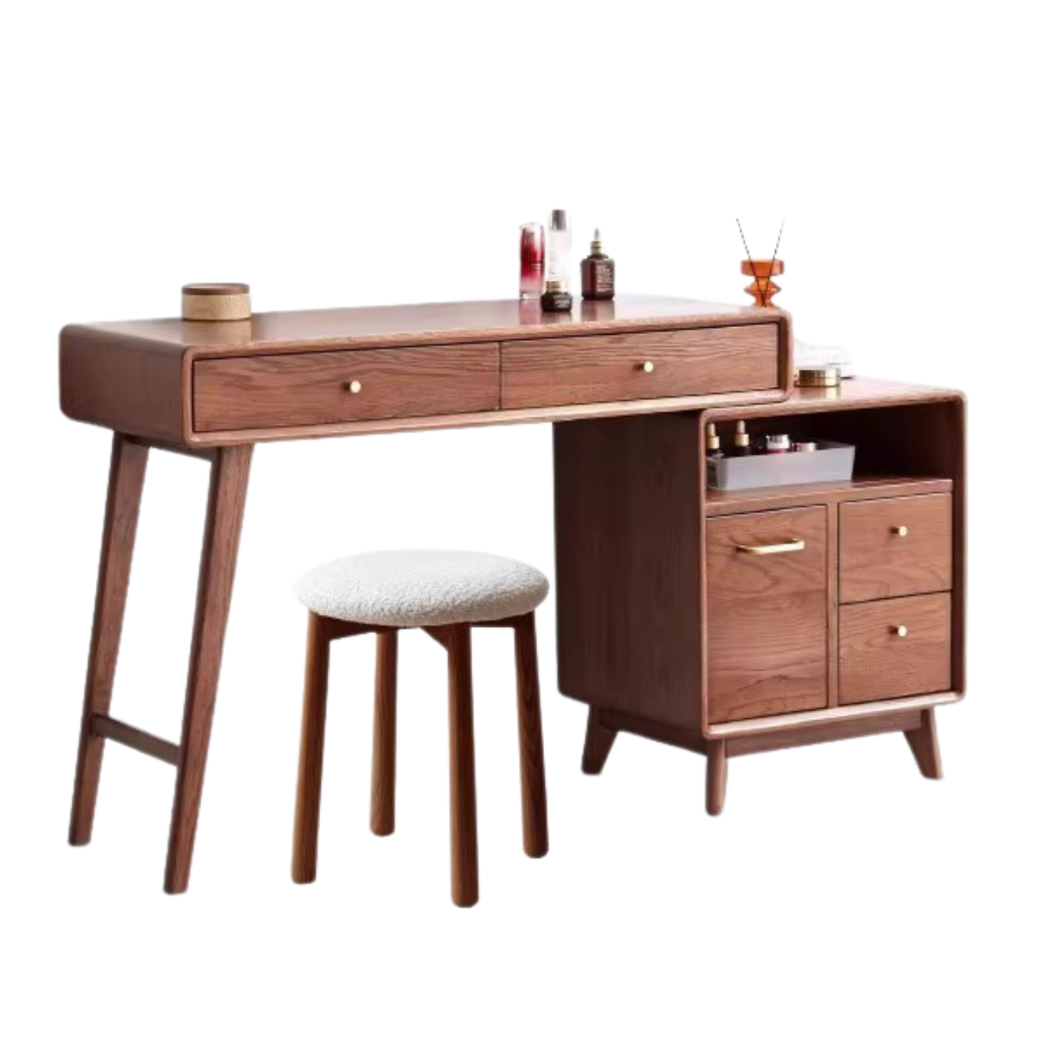 Solid Oak Wood Extendable Dressing Table - Walnut Finish | Elegant Vanity Desk for Bedroom, Makeup Station & Home Decor