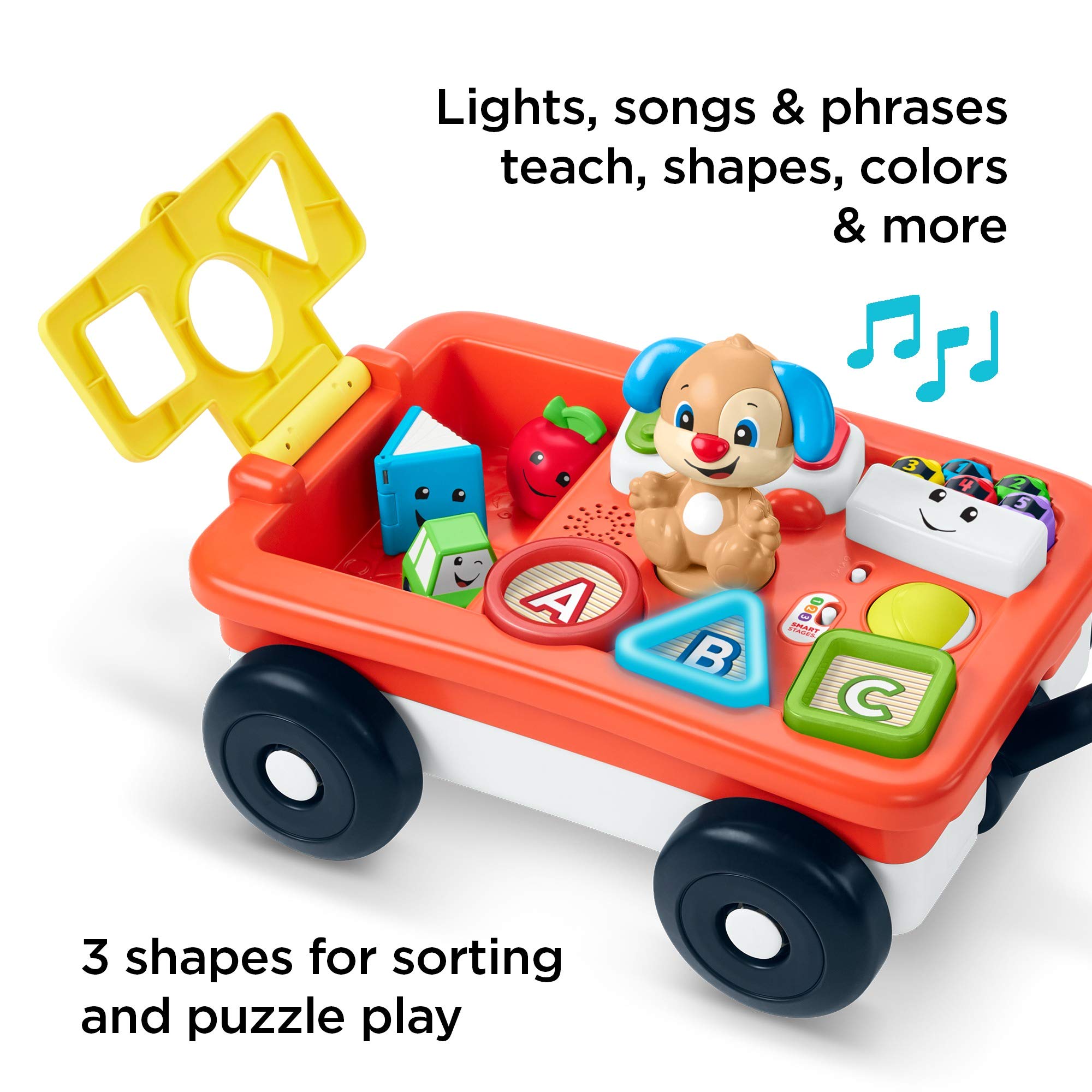 Fisher-Price Laugh & Learn Pull & Play Learning Wagon - Interactive Baby Toy with Shape Blocks & Bilingual Learning Content for Toddlers 1-3 Years - Perfect for Early Development & Indoor Playtime