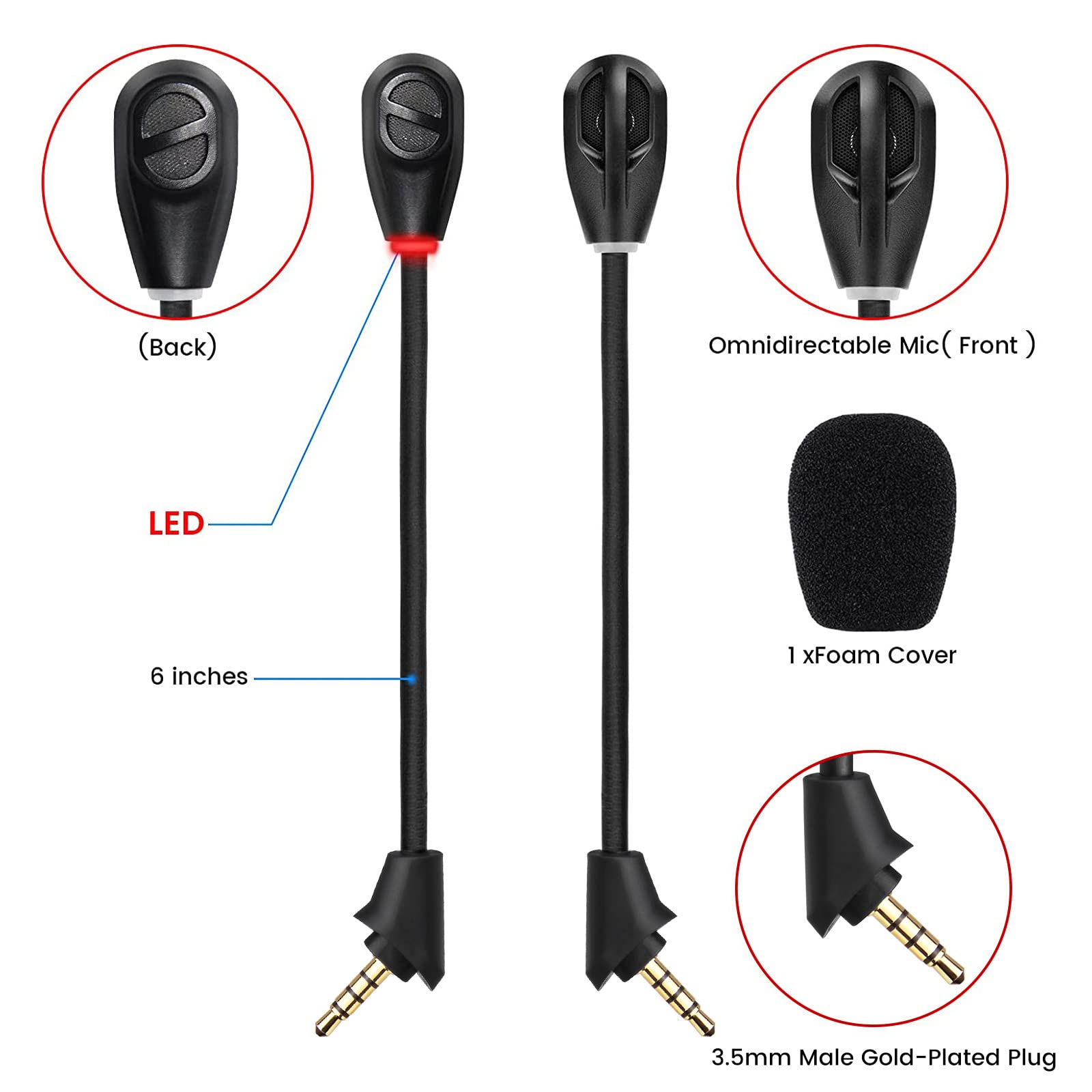 HyperX Cloud Alpha Wireless Gaming Headset Replacement Mic - Detachable 3.5mm Noise Cancelling Microphone with LED Mute Indicator for PC, Xbox One, PS4, PS5 (Black) - Perfect for Online Gaming, Streaming & Voice Chats