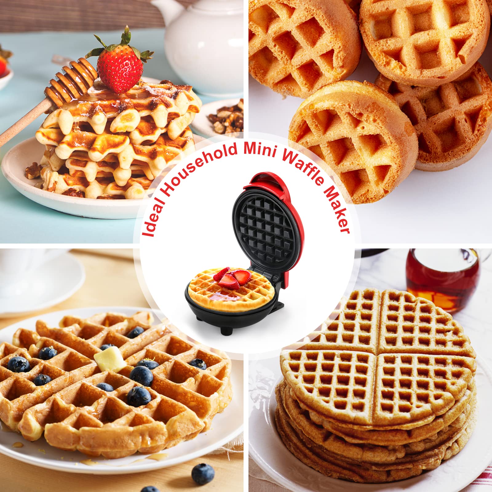 LOMUG Mini Waffle Maker with Non-Stick Coating - 350W Electric Waffle Iron for Breakfast, Pancakes, Sandwiches & Desserts | Perfect for Home, Office & Camping