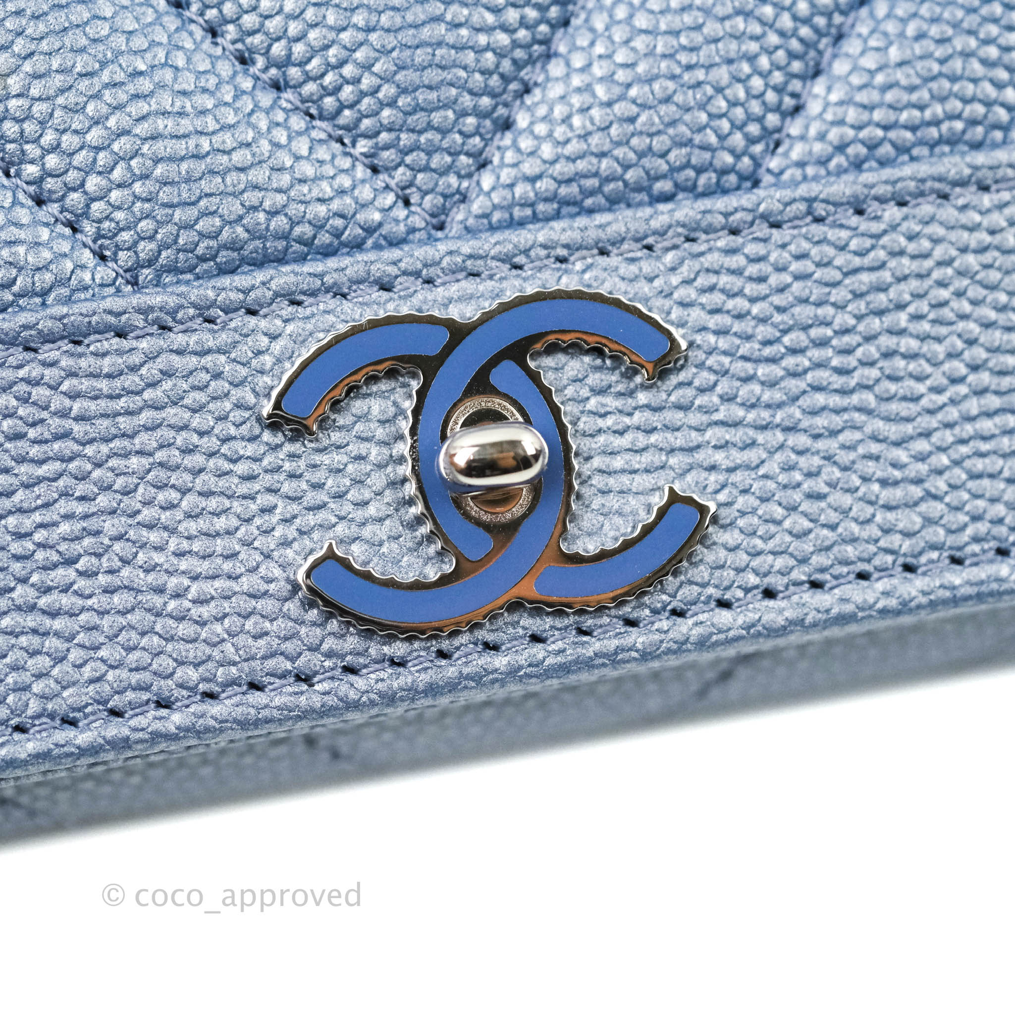 Chanel Chevron Mademoiselle Wallet in Iridescent Blue Caviar Leather with Silver Hardware - Luxury Women's Designer Wallet for Everyday Use & Special Occasions