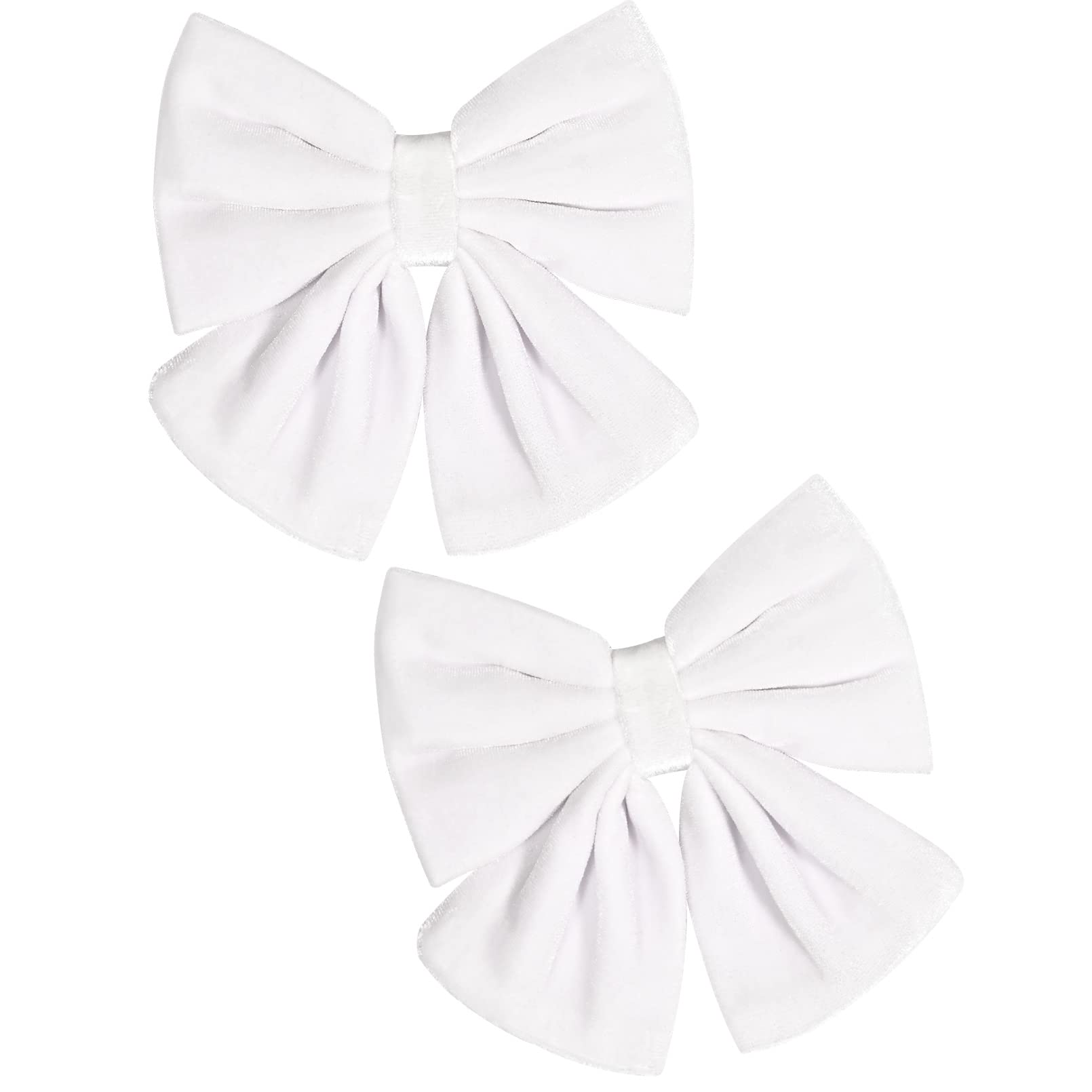 6 Inch Velvet Hair Bows for Girls - 2PCS Big White Fall Hair Clips with Alligator Clips - Toddler, Kids & Teens Hair Accessories for School, Parties & Special Occasions