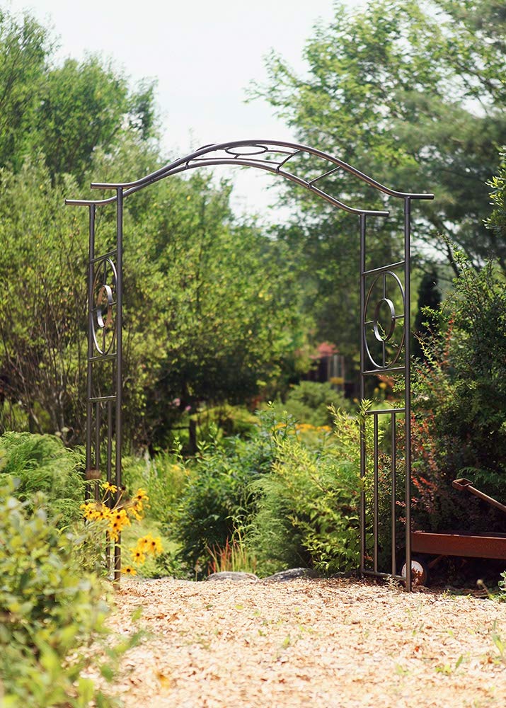 Achla Designs ARB-40 Tuscany Wrought Iron Garden Trellis Arch Arbor in Graphite - Elegant Outdoor Decor for Climbing Plants, Vine Support, and Wedding Backdrops