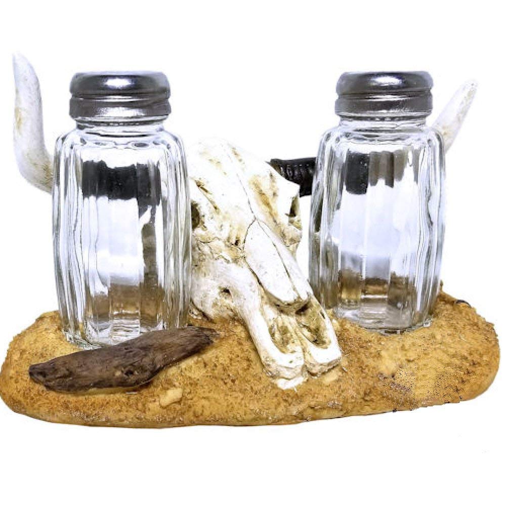Cow Skull Salt and Pepper Shaker Set - Unique Western Kitchen Decor for BBQ, Camping, and Rustic Home Dining
