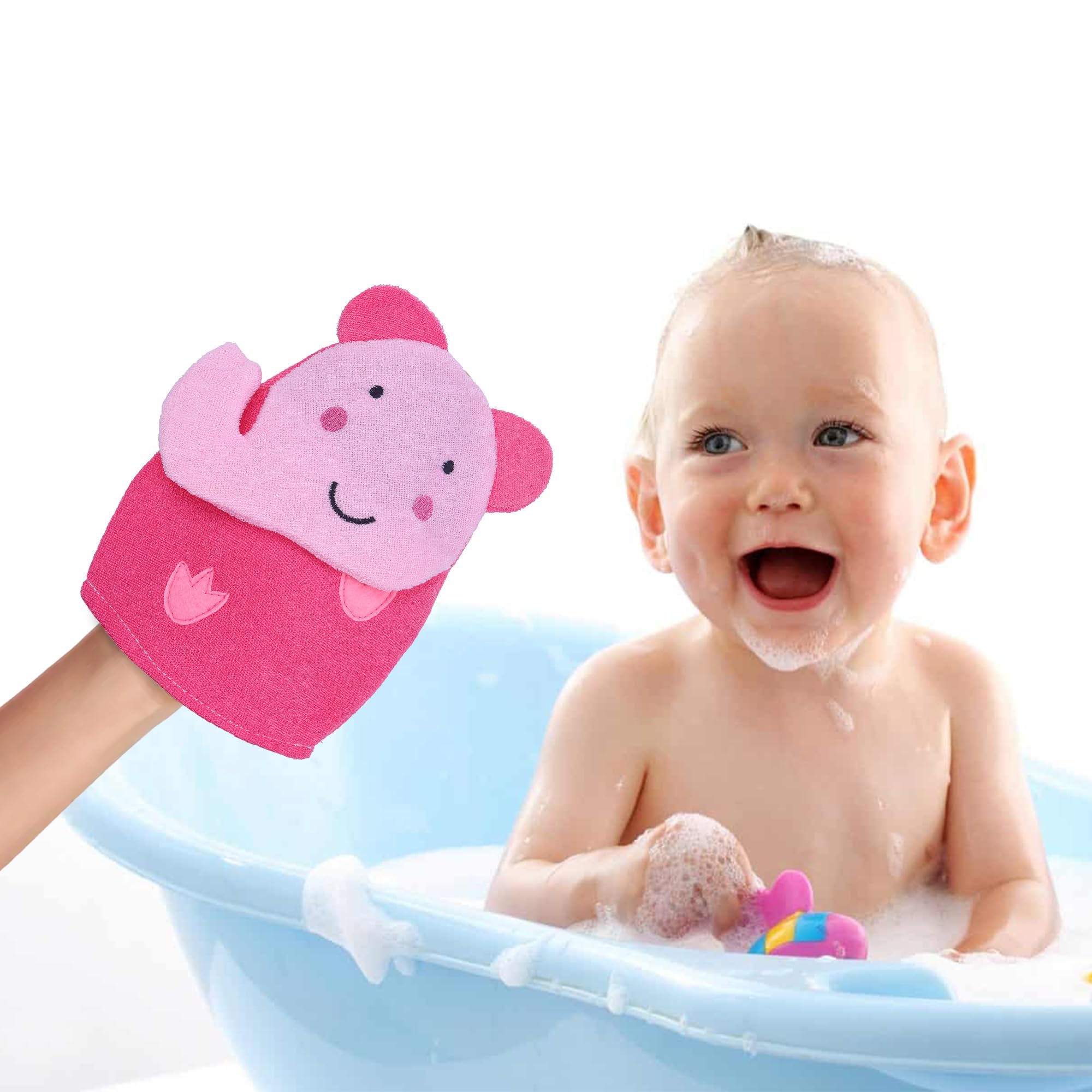 BabyMoo Pink Elephant Hand Puppet Wash Mitt for Kids - Soft Terry Cloth Scrubber for Bath Time Fun