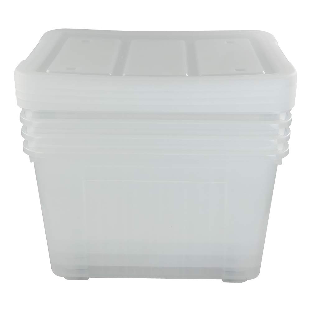 Kekow 70L Clear Large Plastic Storage Box with Wheels & Latches - 4-Pack Set for Home Organization, Garage Storage, and Moving Supplies