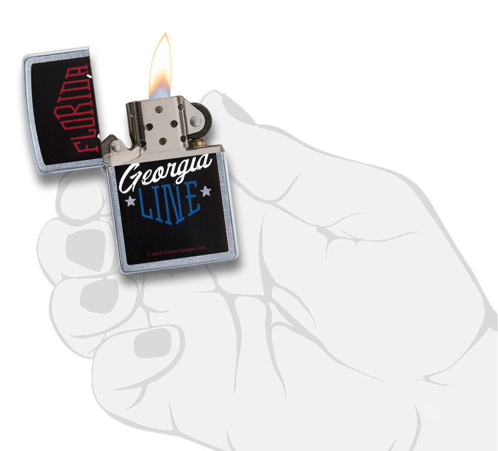 Zippo Florida Georgia Line Pocket Lighter - Street Chrome Finish | Windproof Refillable Metal Lighter for Outdoor, Camping, Travel & Everyday Carry (EDC)