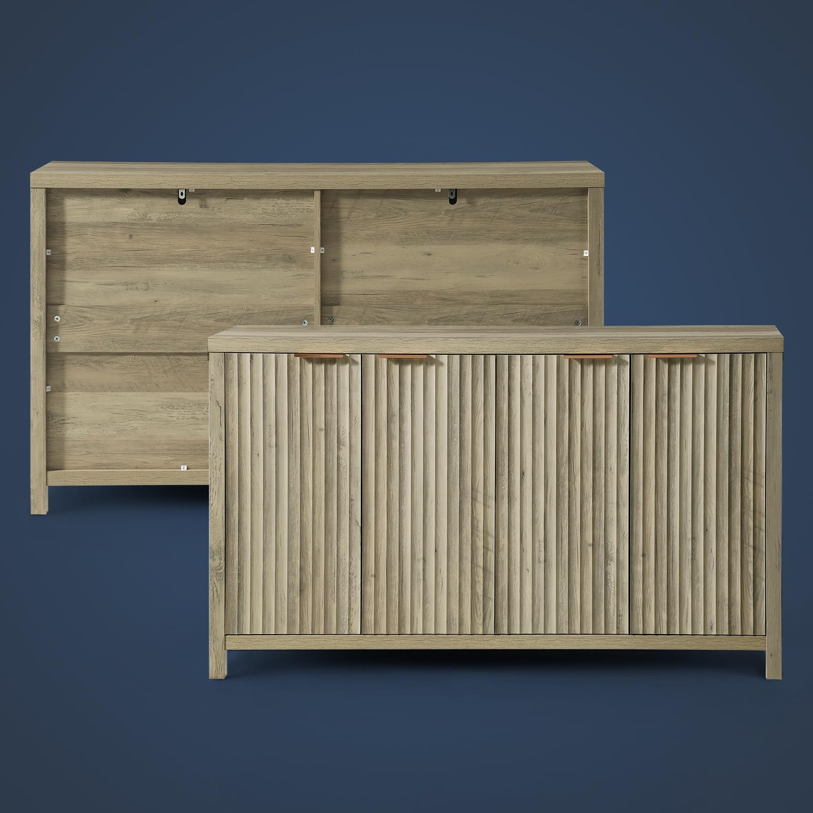 Oxford Fluted Storage Cabinet Sideboard - Large Buffet with Adjustable Shelves, Multifunctional Accent Cabinet for Living Room, Dining Room & Entryway Storage Solution
