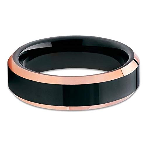 Rose Gold & Black Tungsten Wedding Band - 18k Rose Gold Plated Comfort Fit Ring for Men & Women - Perfect for Engagement, Anniversary, and Everyday Wear