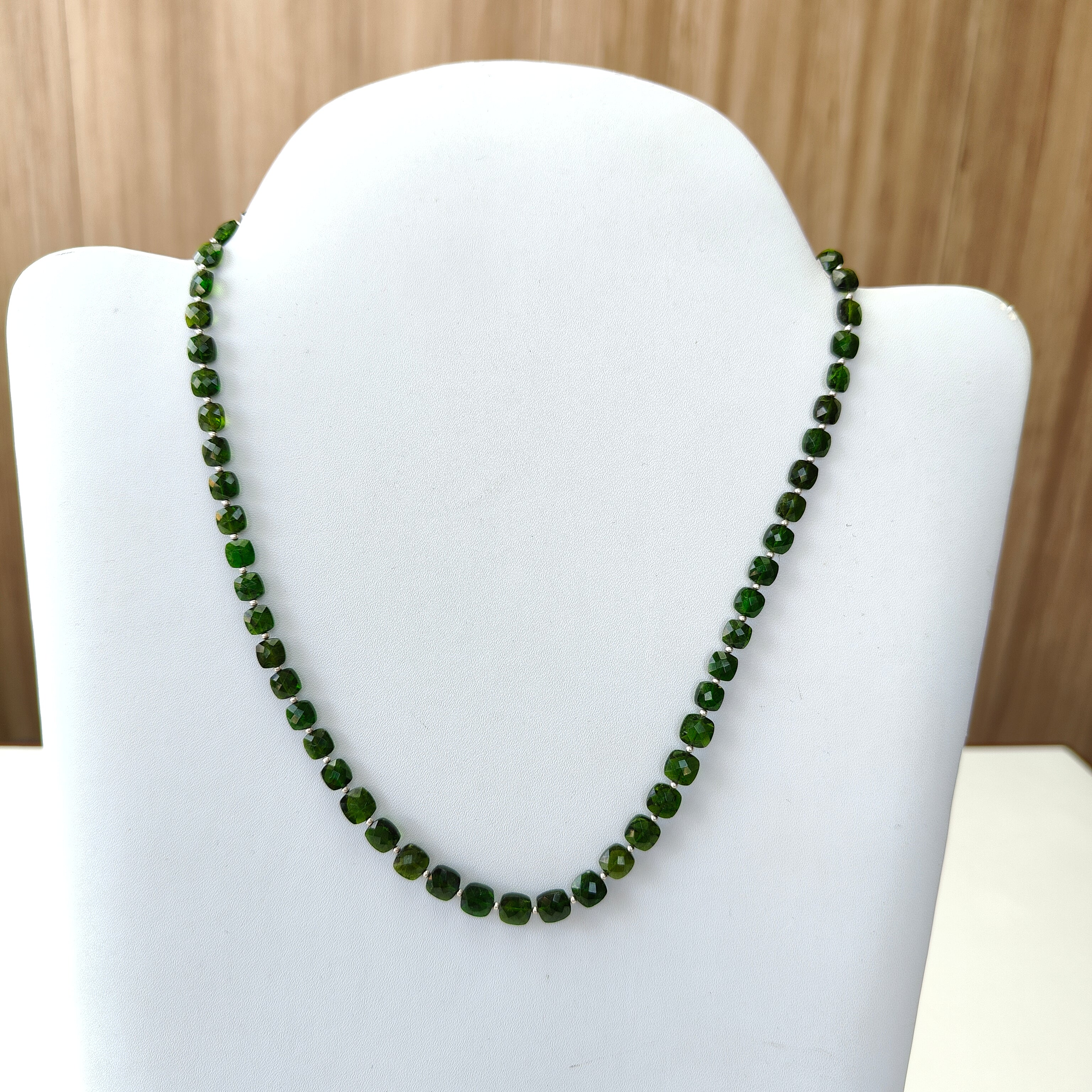 Chrome Diopside Gemstone Beads Necklace - 925 Sterling Silver Green Briolette Checker Cut Beaded Jewelry for Women | Elegant Gift for Birthday, Anniversary & Special Occasions