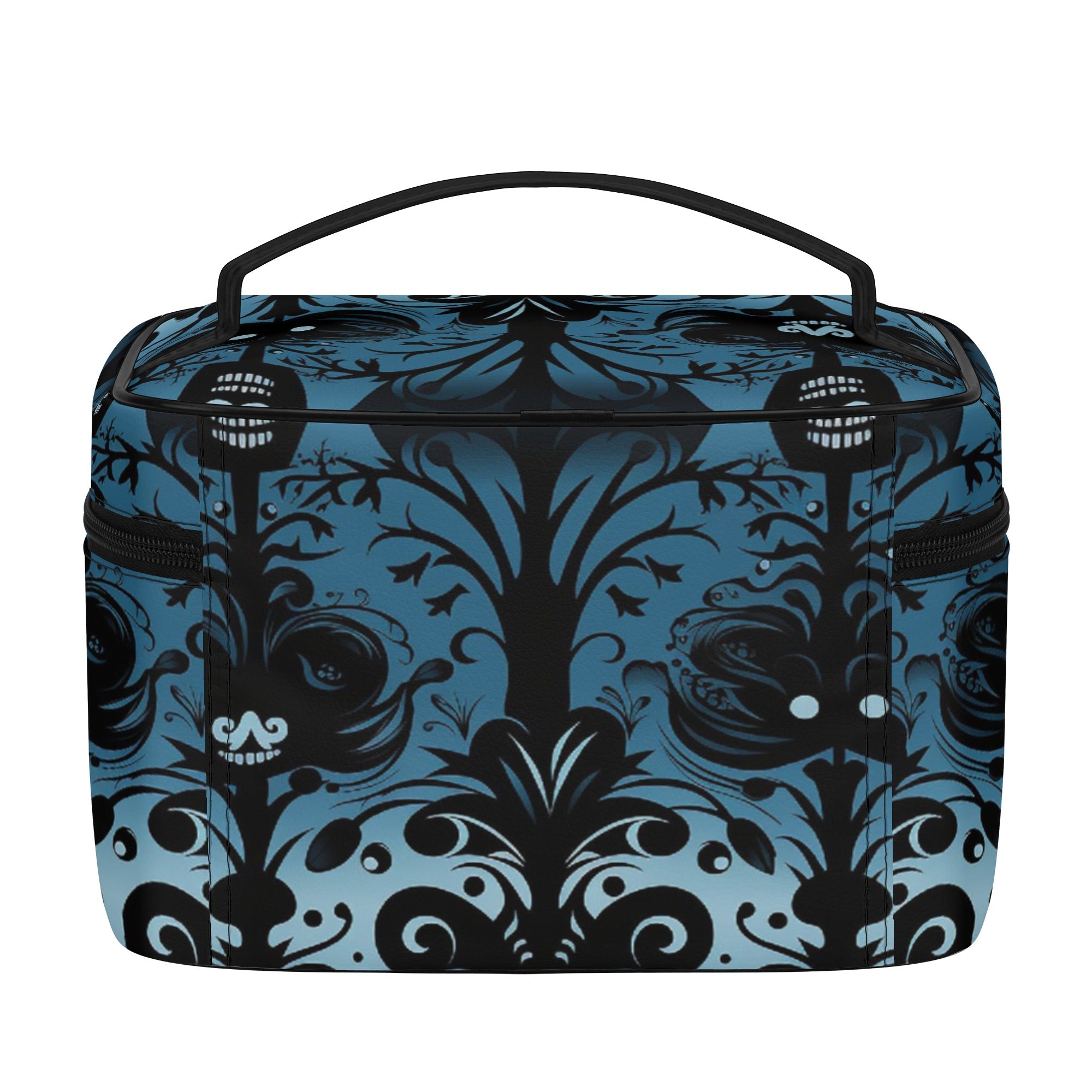Gothic Blue Leather Cosmetic Bag for Women - Vintage Makeup Pouch Travel Organizer | Perfect for Travel, Daily Use & Gift Giving